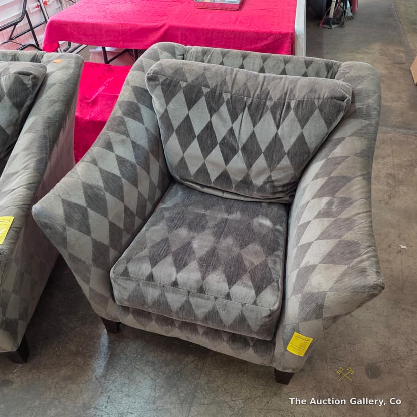 Pair of Gray Harlequin-Upholstered Club Chairs โ photo 6