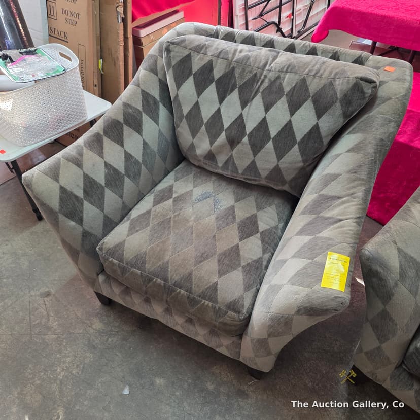 Pair of Gray Harlequin-Upholstered Club Chairs โ photo 2