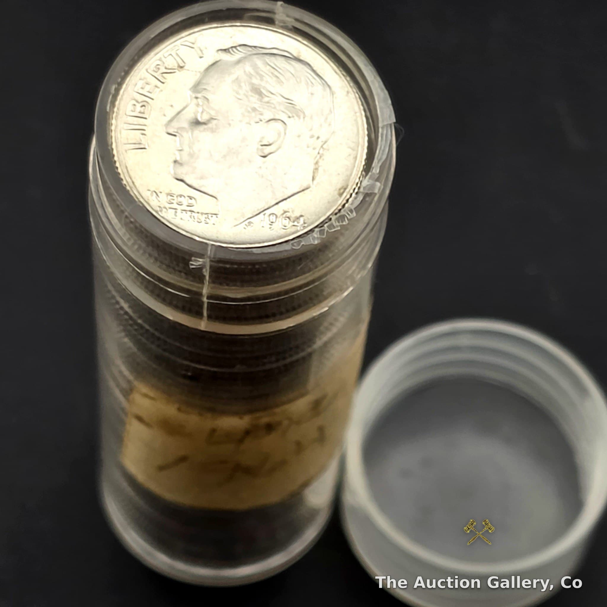 1964 Roosevelt Silver Dimes, Full Roll of 50, 90% Silver, Uncirculated
