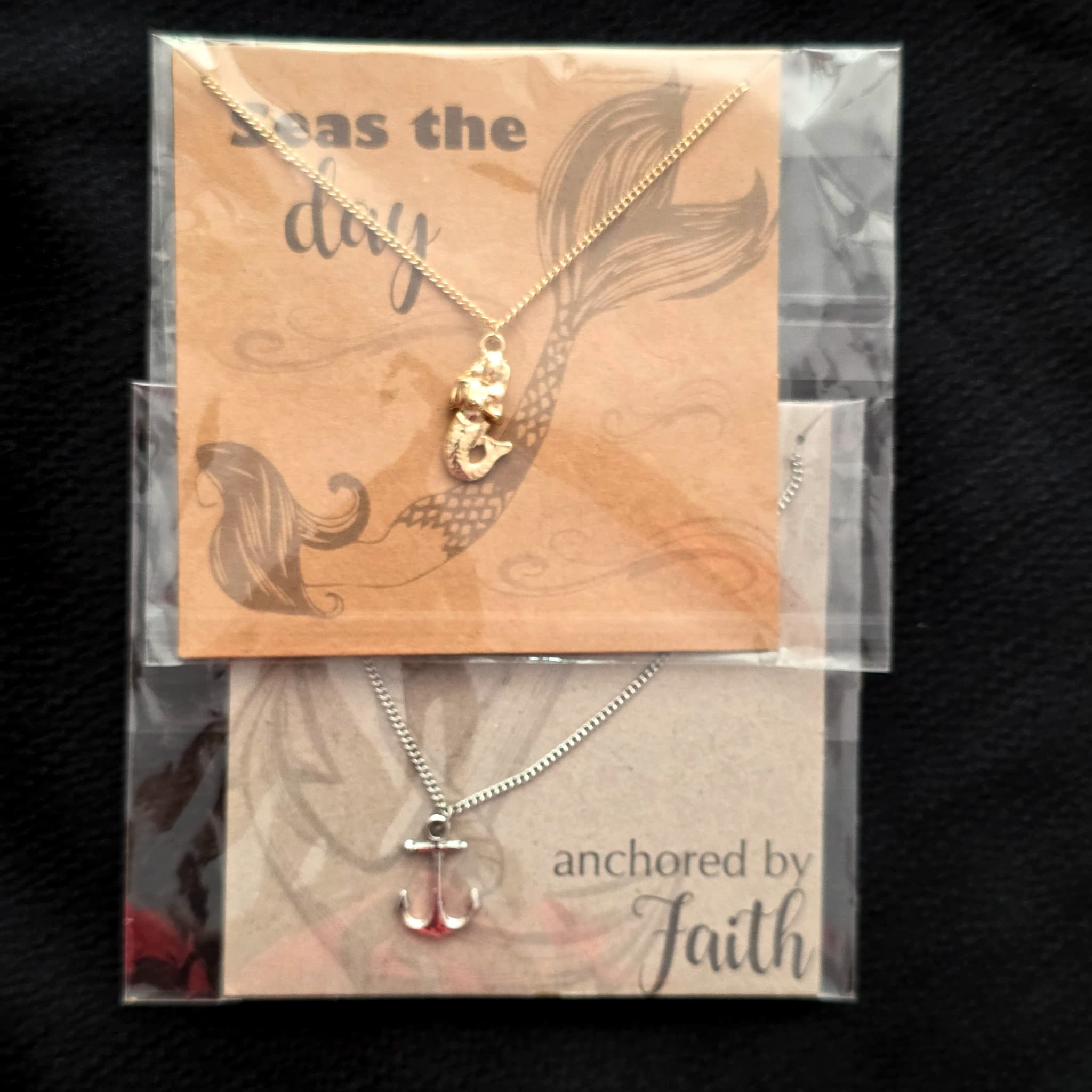 Set of 2 Charm Necklaces, Mermaid and Anchor