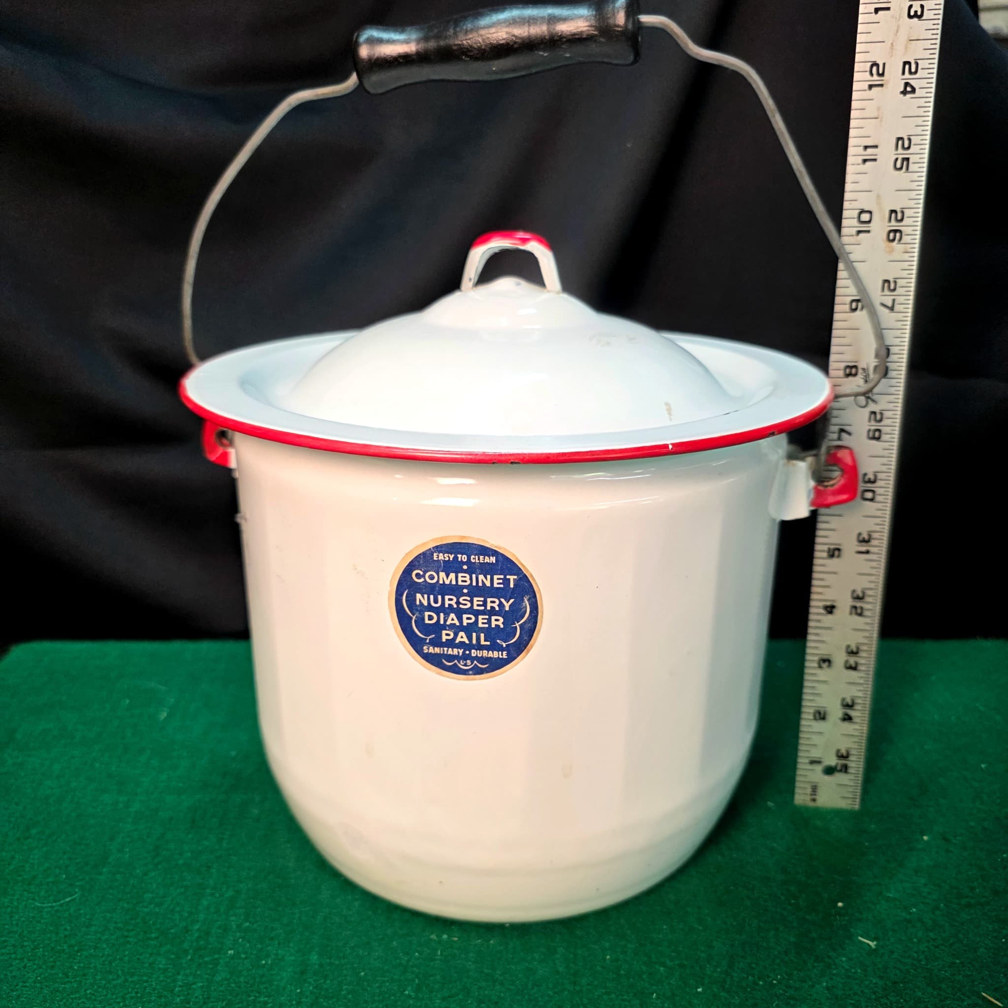 Vintage Combinet Enamelware Nursery Diaper Pail with Lid