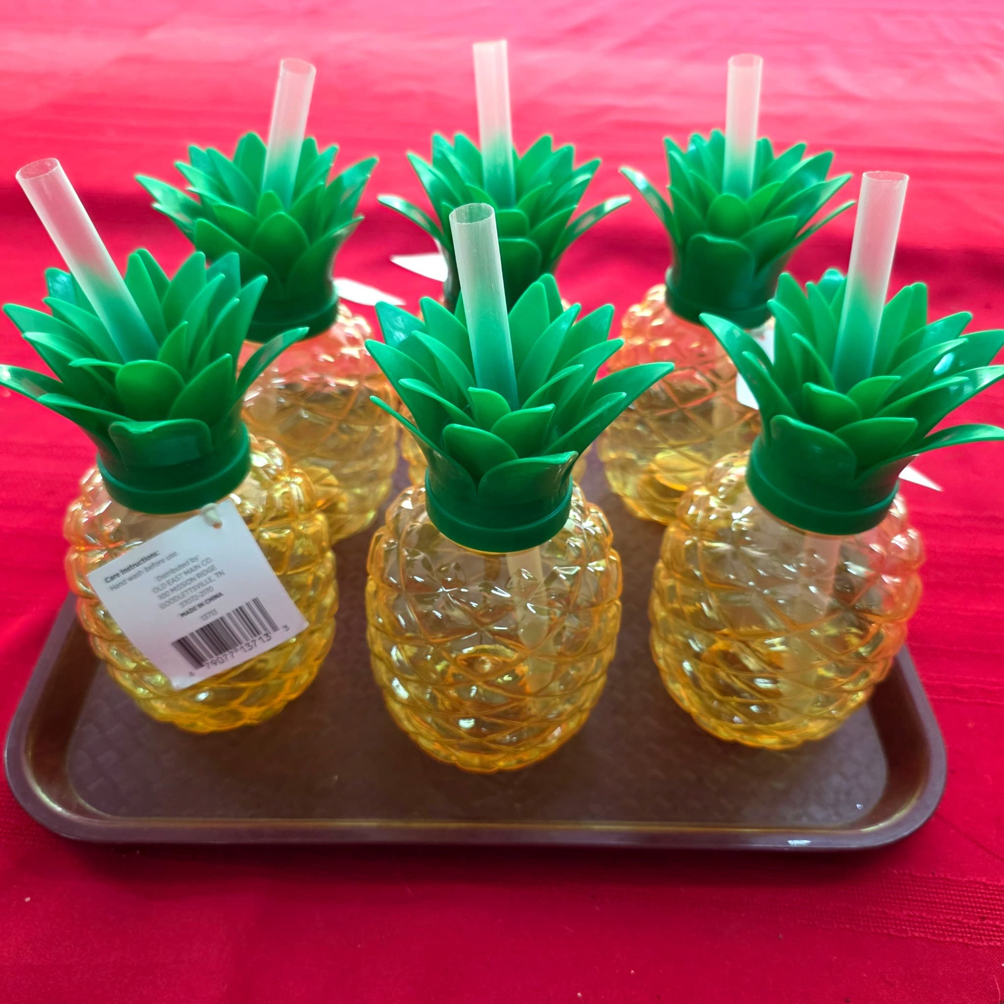 Pineapple Drink Cups with Straws, Set of 6