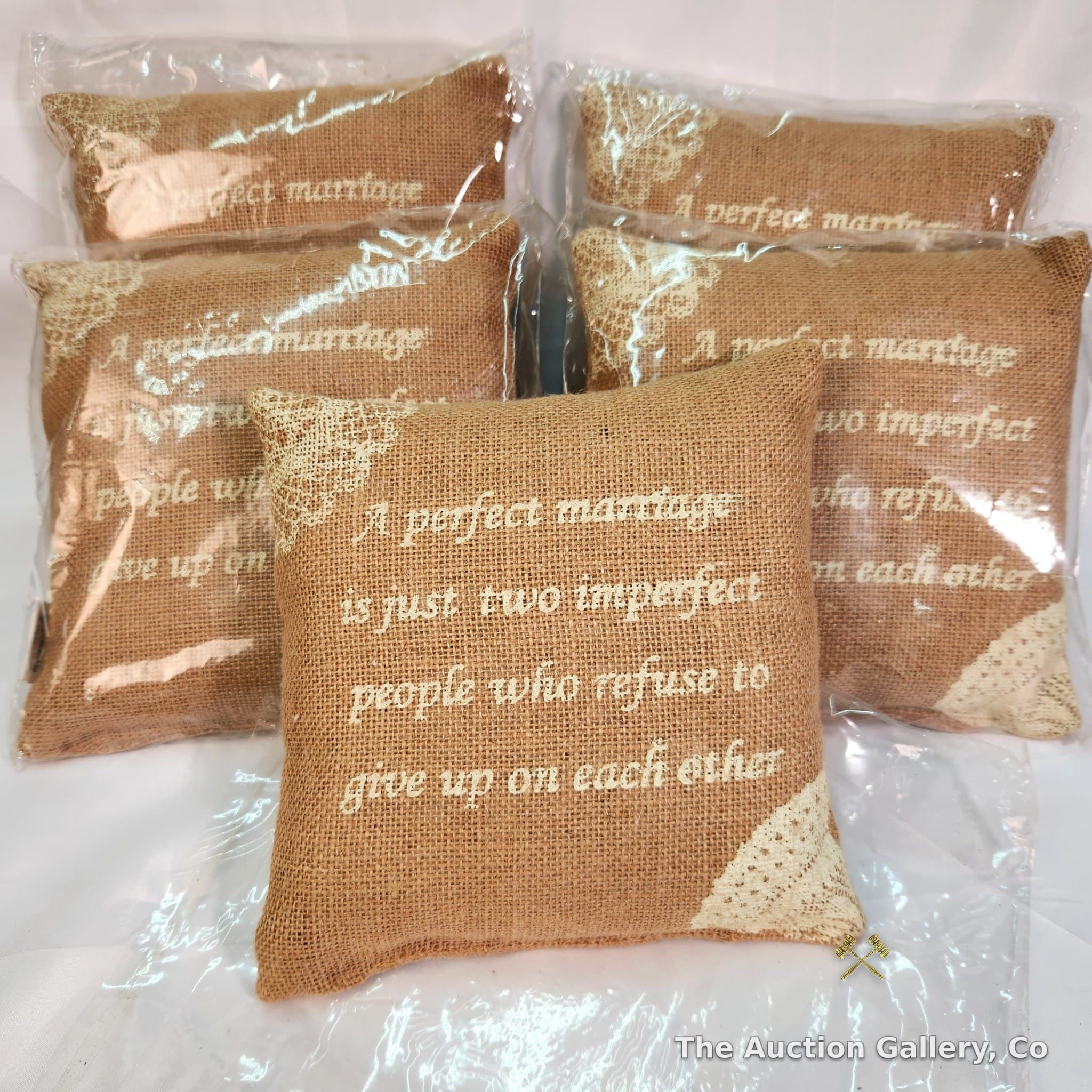 Country House Collection Small Burlap Marriage Pillows, Set of 5, New