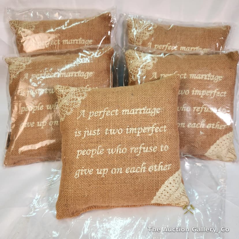Country House Collection Small Burlap Marriage Pillows, Set of 5, New