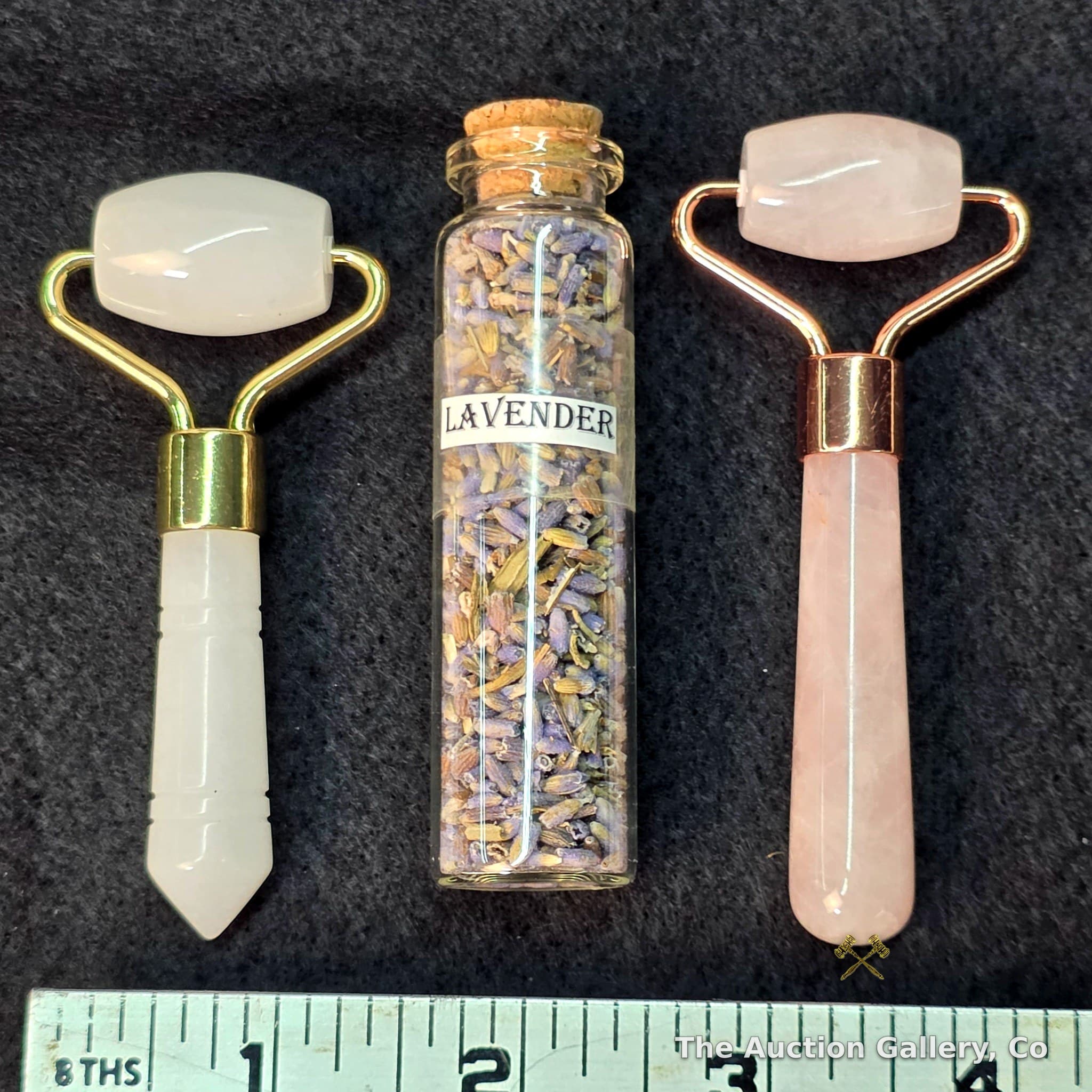 Stone Face Roller & Dried Lavender Vial Set, 3 Pieces