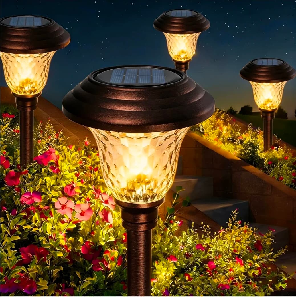 8 Pack Solar Pathway Lights White+Color Changing Stainless Steel 3 Mode Outdoor Multicolor Metal Solar Powered Waterproof Glass for Garden Landscape Path Yard Walkway Driveway Bronze