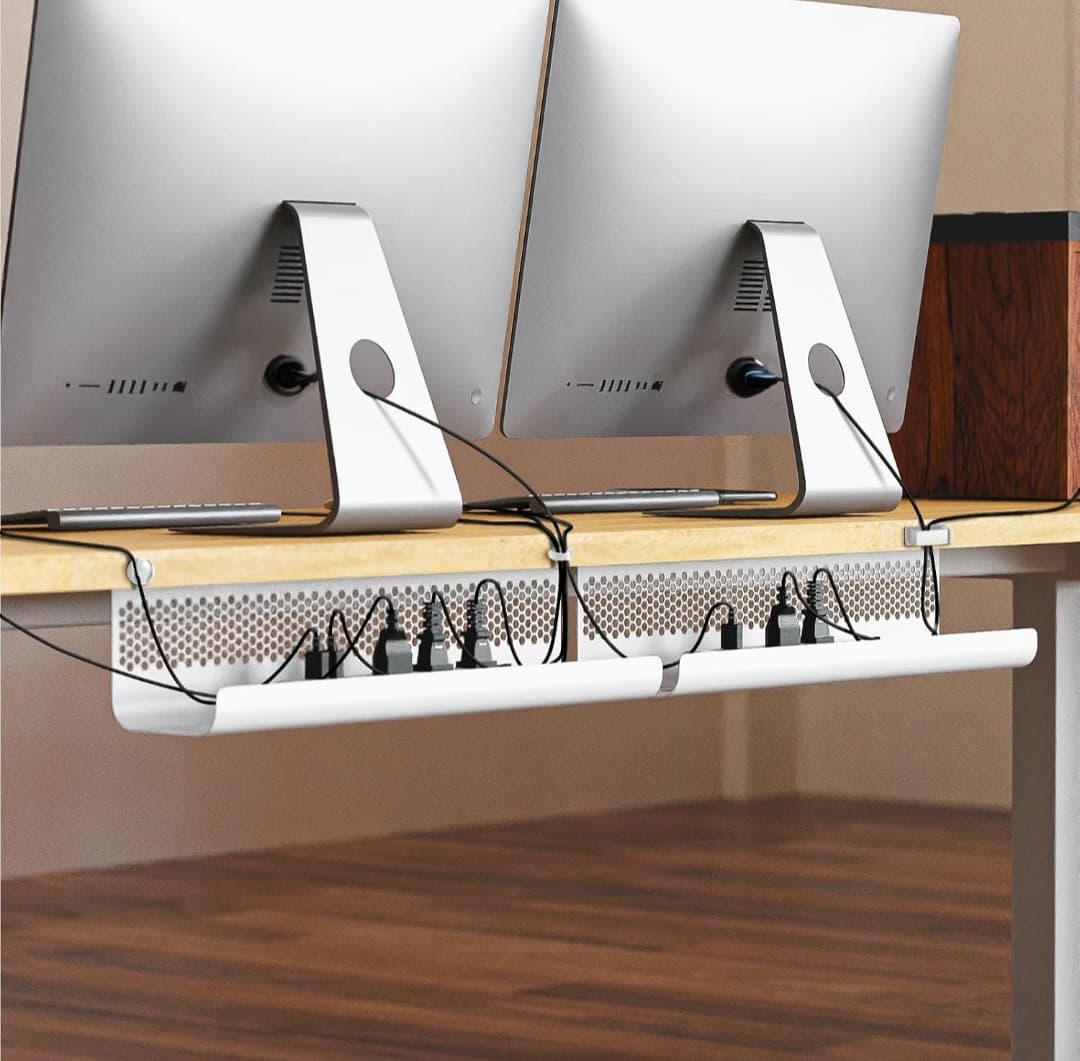 2 Sets Cable Management Under Desk Organizer (White)