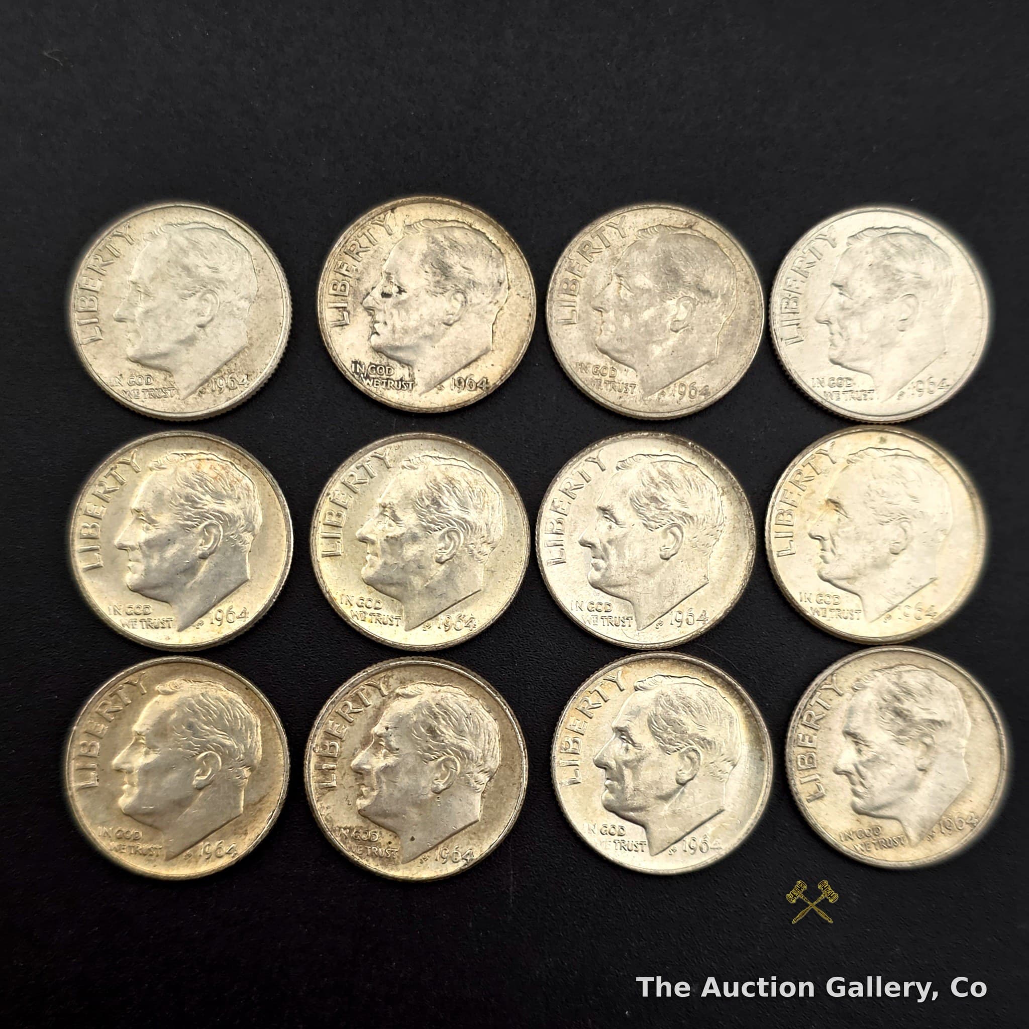 1964 Roosevelt Silver Dimes, Lot of 12 โ 90% Silver