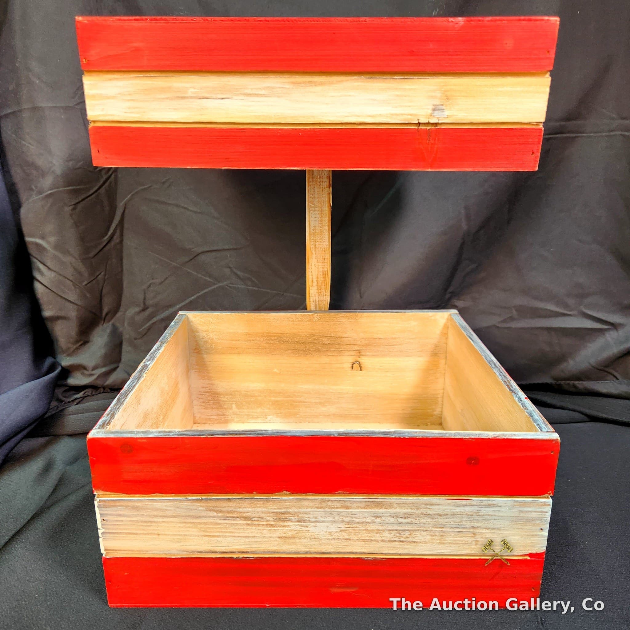 Red & Whitewash Striped Wood Crate Boxes, Set of 2