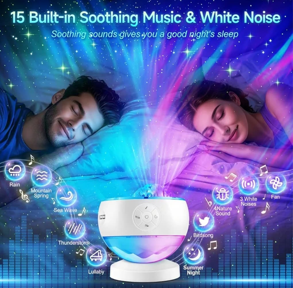 One Fire Northern Lights Projector,300+Color Modes Galaxy Projector for Bedroom, 15 White Noise Galaxy Light Projector, 5Moon Star Projector, Bluetooth Aurora Light Projector, Remote Timer Star Lights