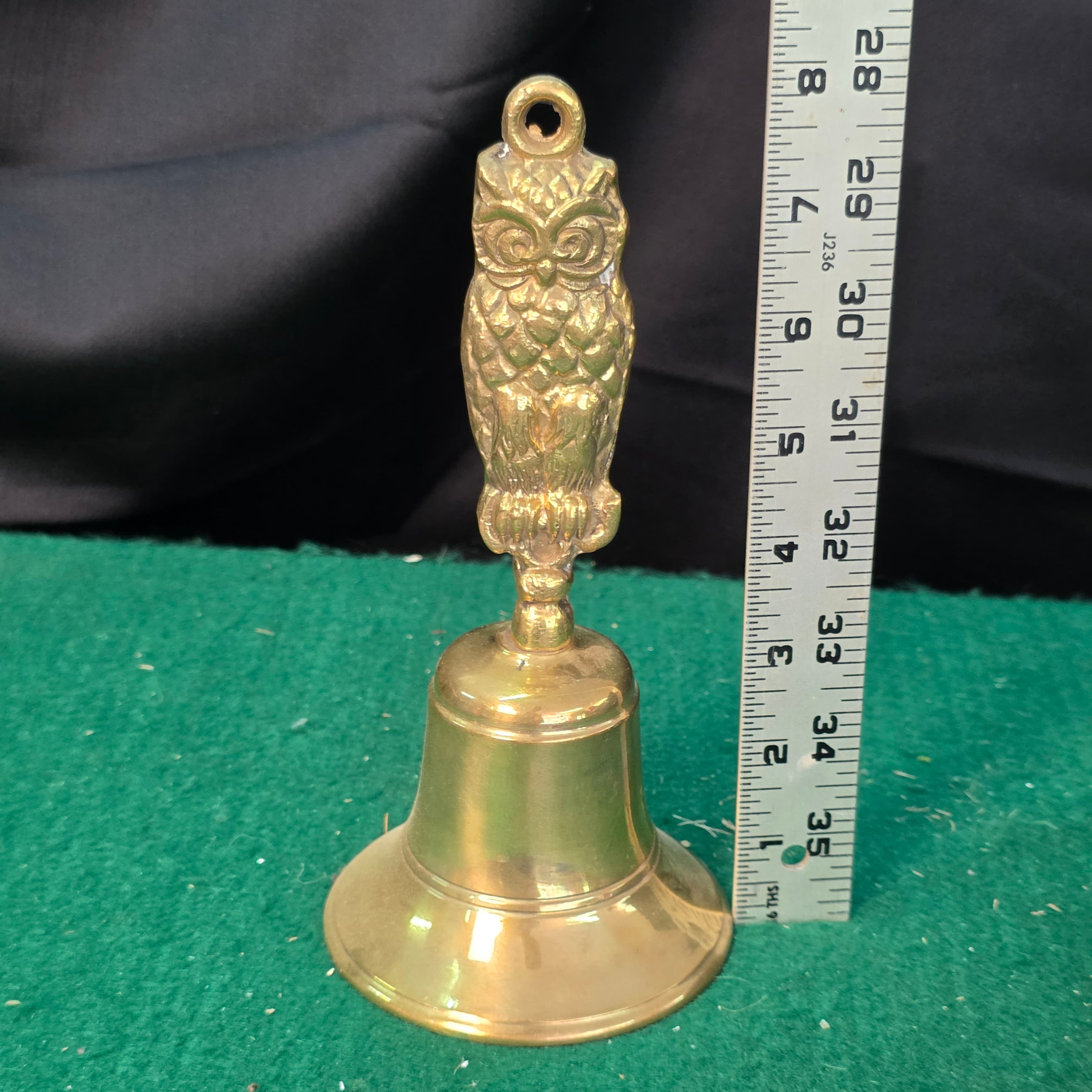 Brass Owl Handle Hand Bell, approx. 7" Tall