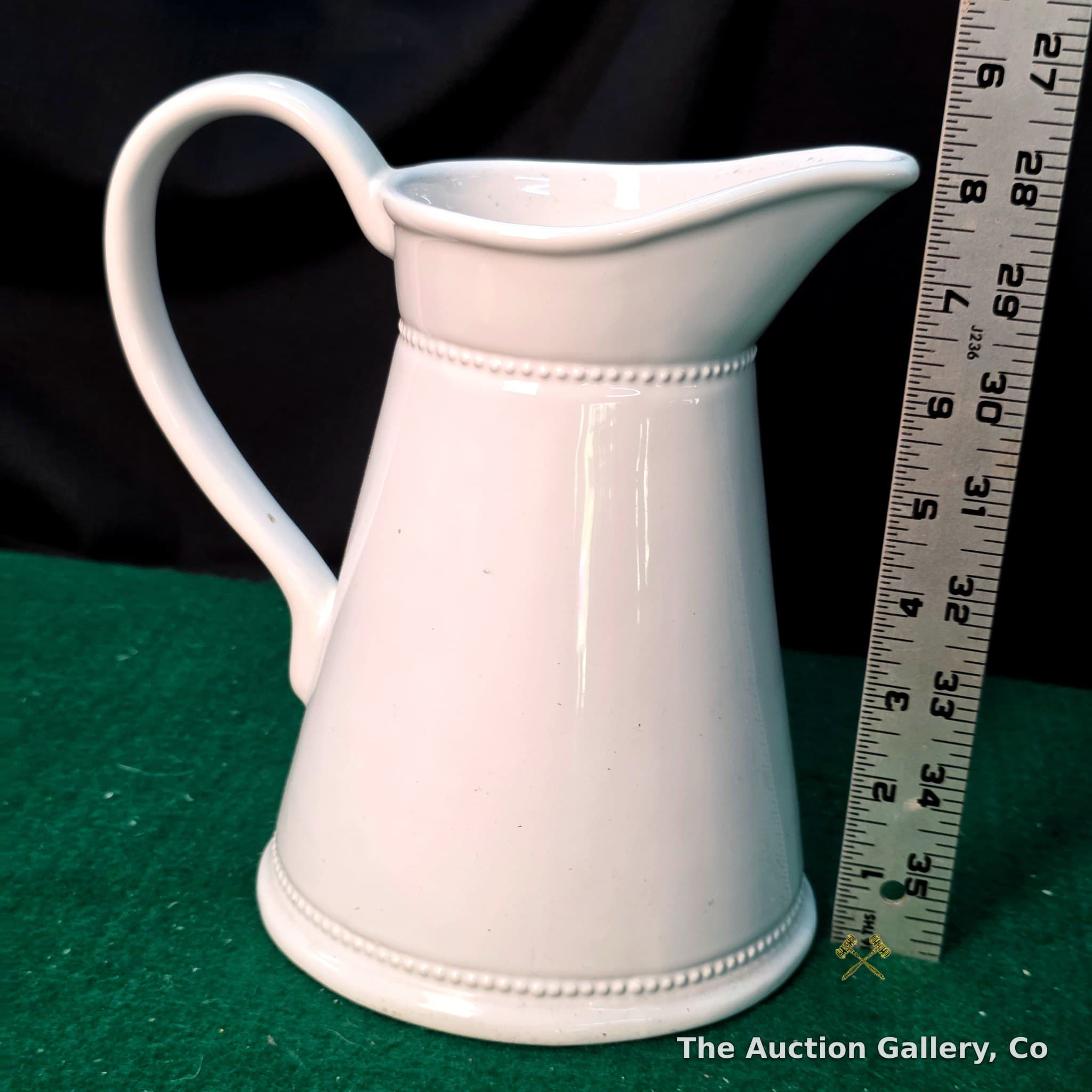 White Ceramic Pitcher with Beaded Detail, approx. 8"
