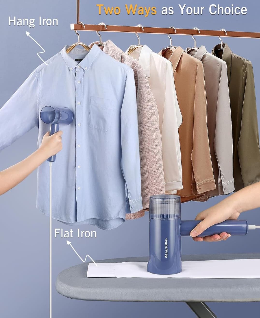 Travel Steamer for Clothes, Foldable, Portable and Handheld, 1000W, Fast 30s Heat-up (Blue)