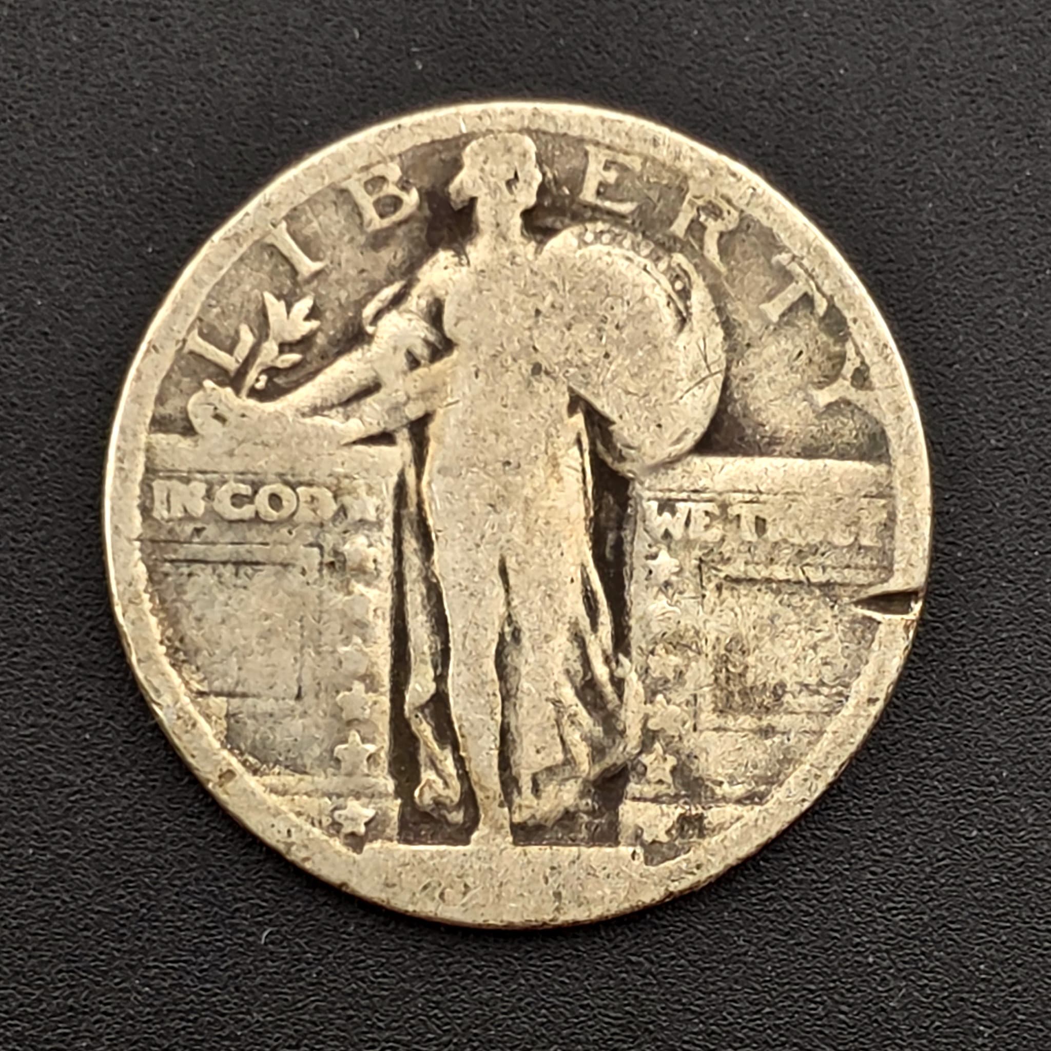Standing Liberty Silver Quarter, Date Worn, 90% Silver
