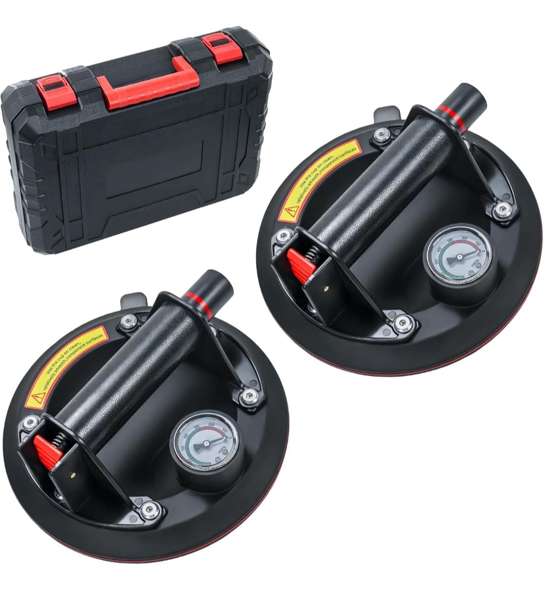 Glass Suction Cups, 880 lbs Heavy Duty Tile Suction Cup Tool for Glass Triple Layer NBR Rubber, Vacuum Gauge Indicator, Long Lasting Suction, Glass Tile Marble Lifting, Industrial Grade Tool