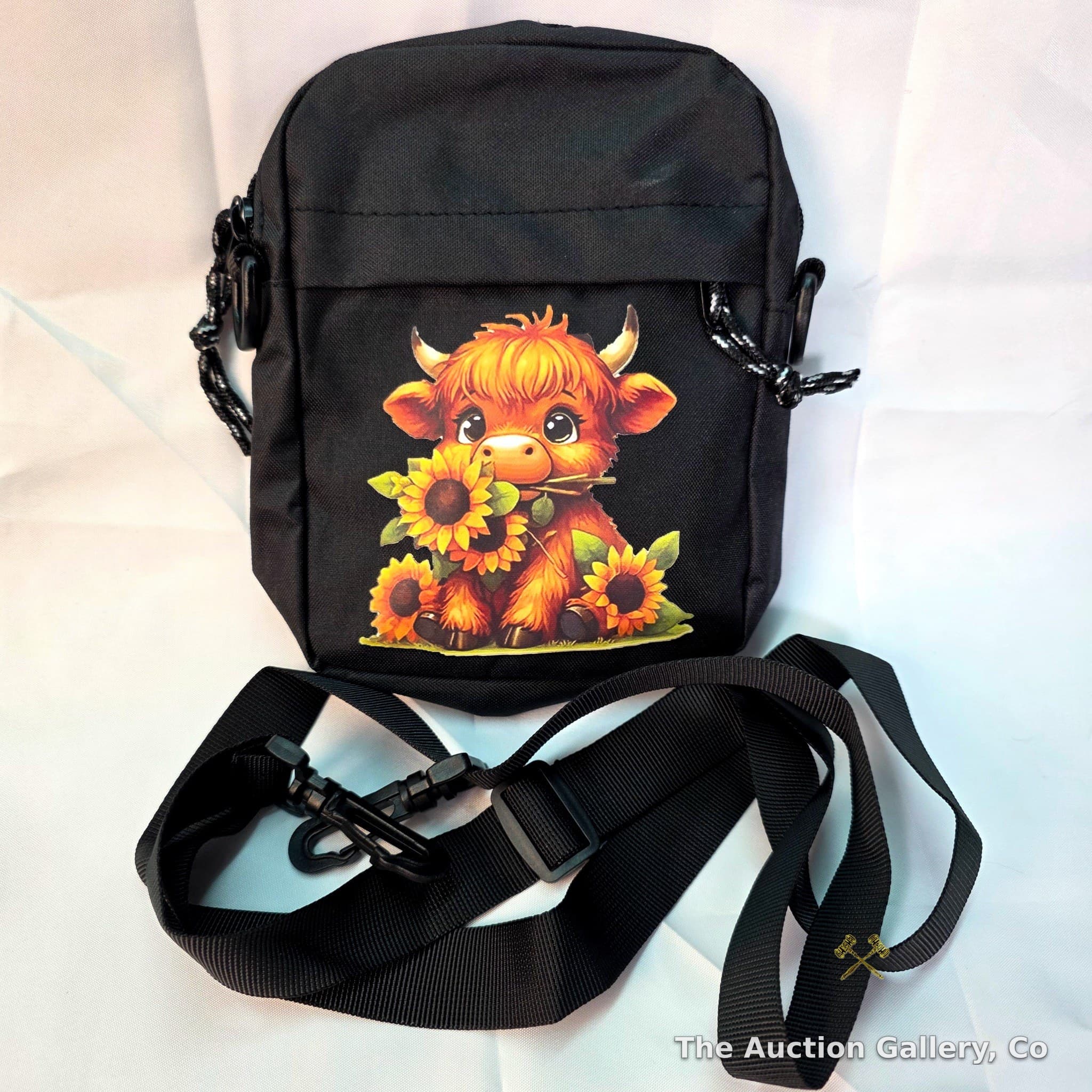 Highland Cow Sunflower Crossbody Bag, Black, Brand New
