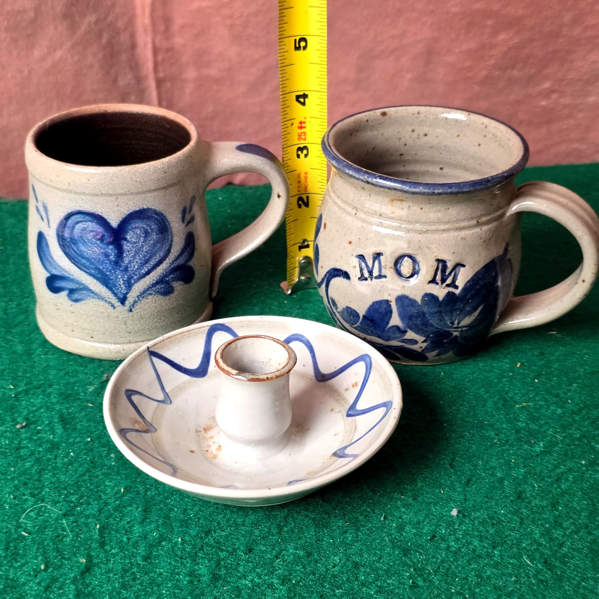 Stoneware Pottery Lot of 3 โ Mugs & Candle Holder
