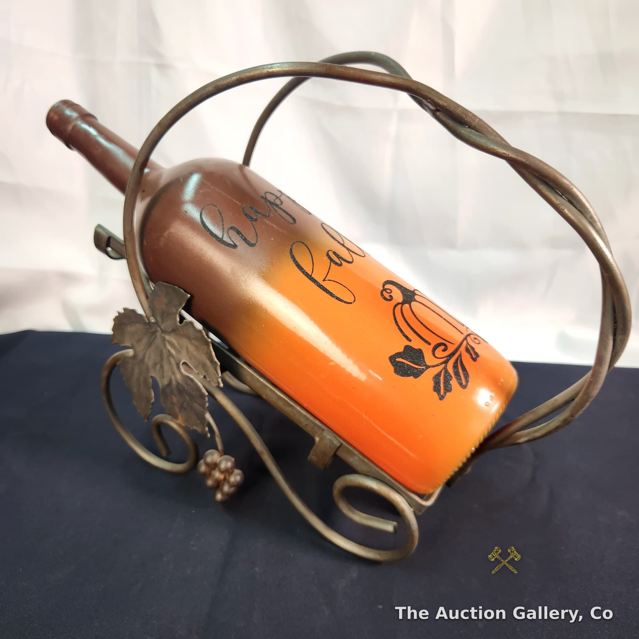 Happy Fall Decorative Wine Bottle with Metal Holder