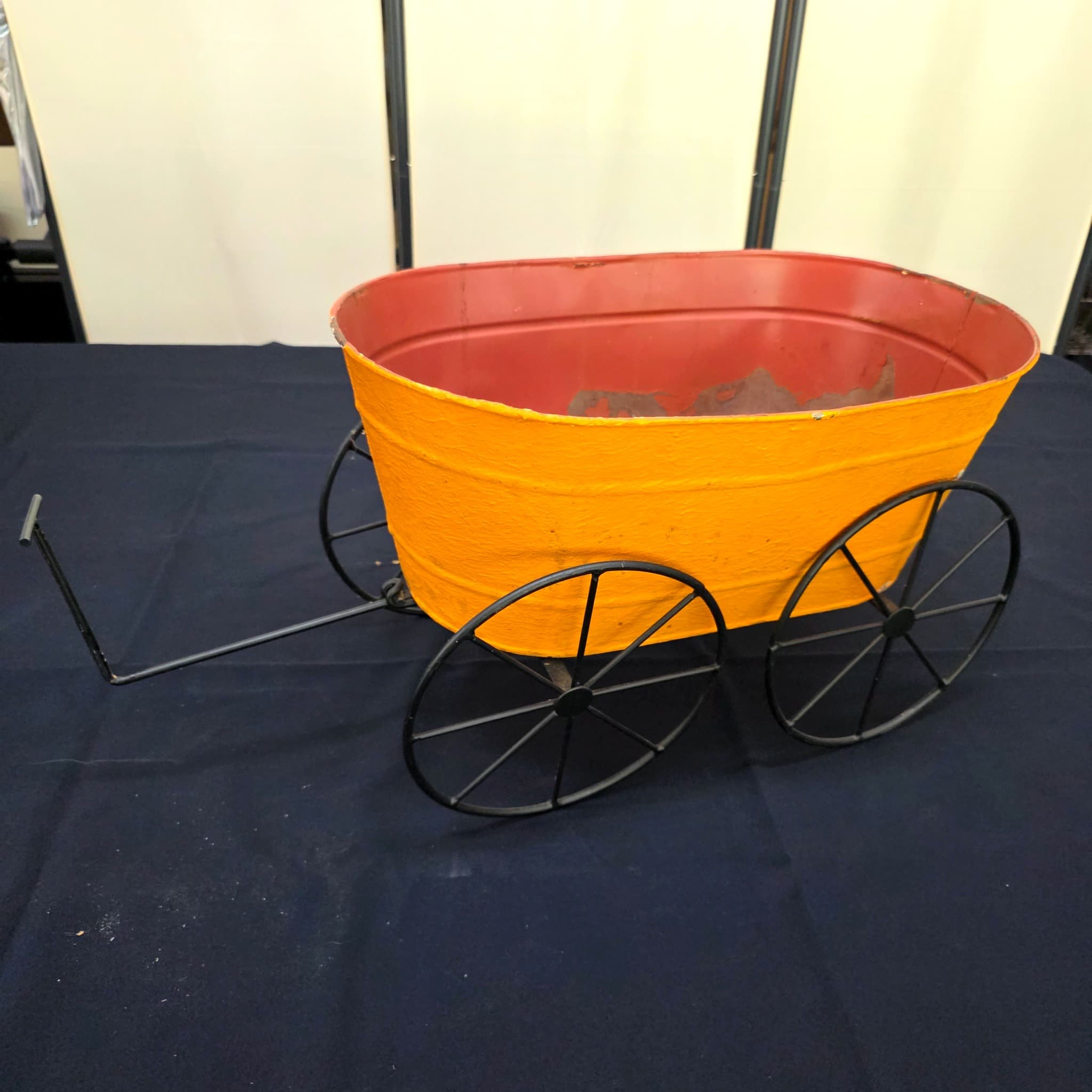 Vintage Metal Wheelbarrow Planter, Orange & Red