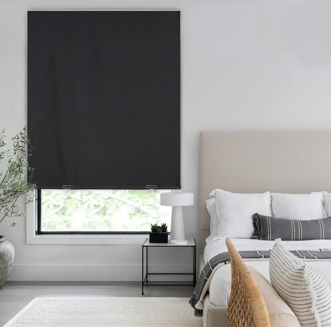Blackout Roller Shades - UV Protection (36''W x 72''H, Black)
