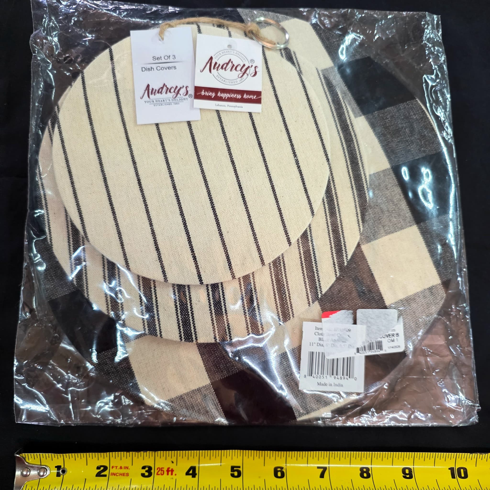 Audrey's Cloth Bowl Covers, Set of 3, Black & Cream