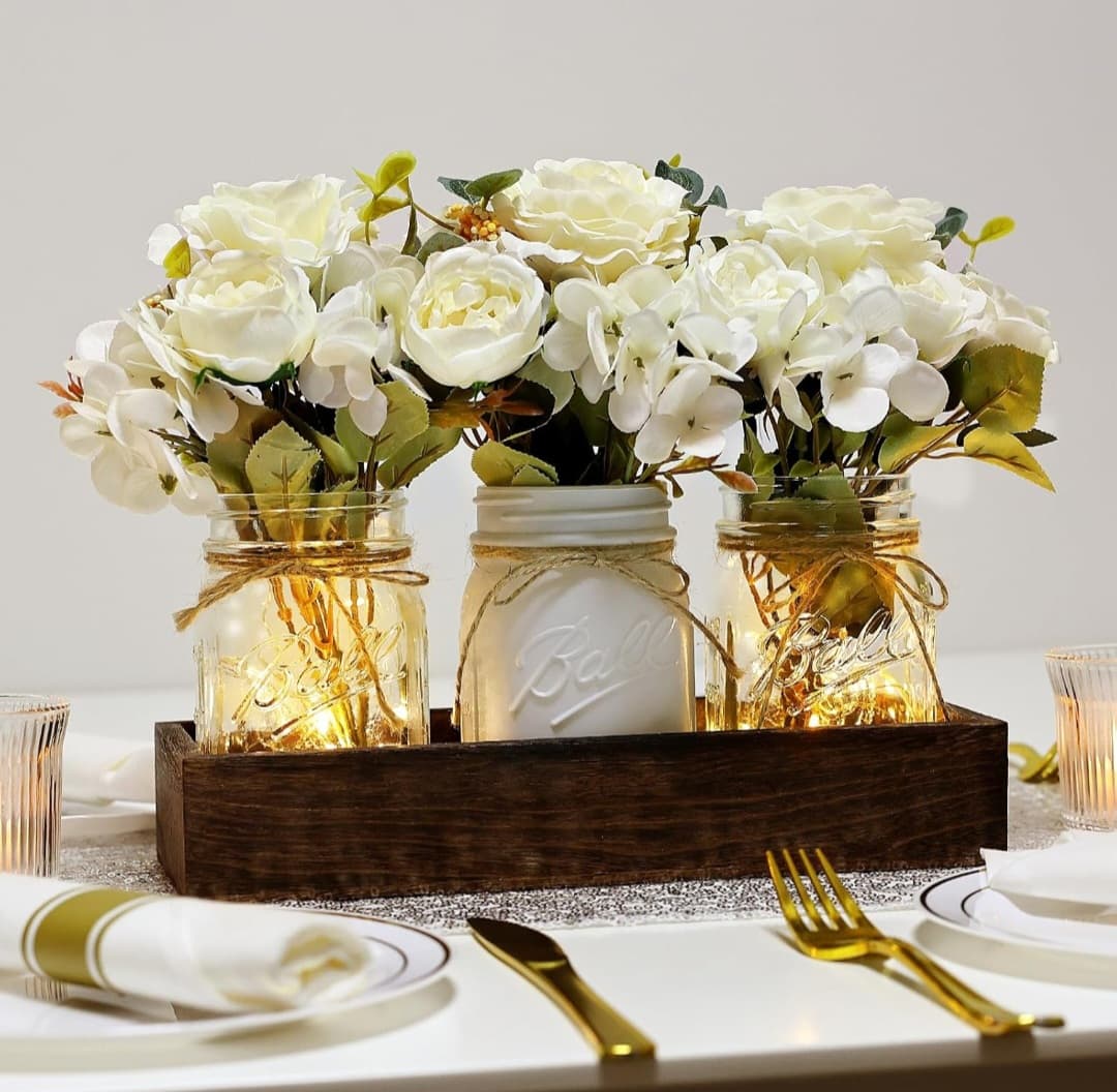 Mason Jar Lights Centerpiece Decor - Fairy Lights (Batteries Included)