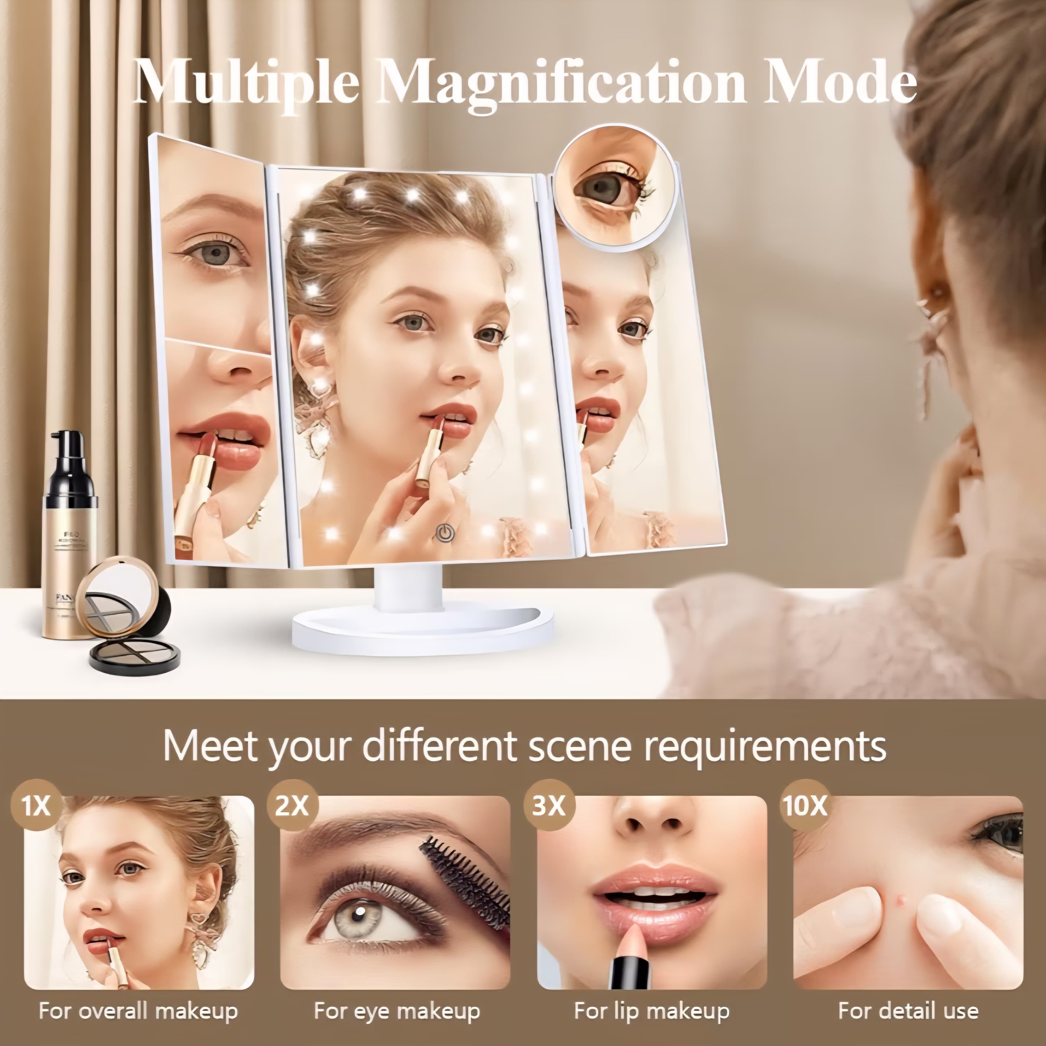 Makeup Mirrior - Adjustable Brightness - Multi Magnification Modes