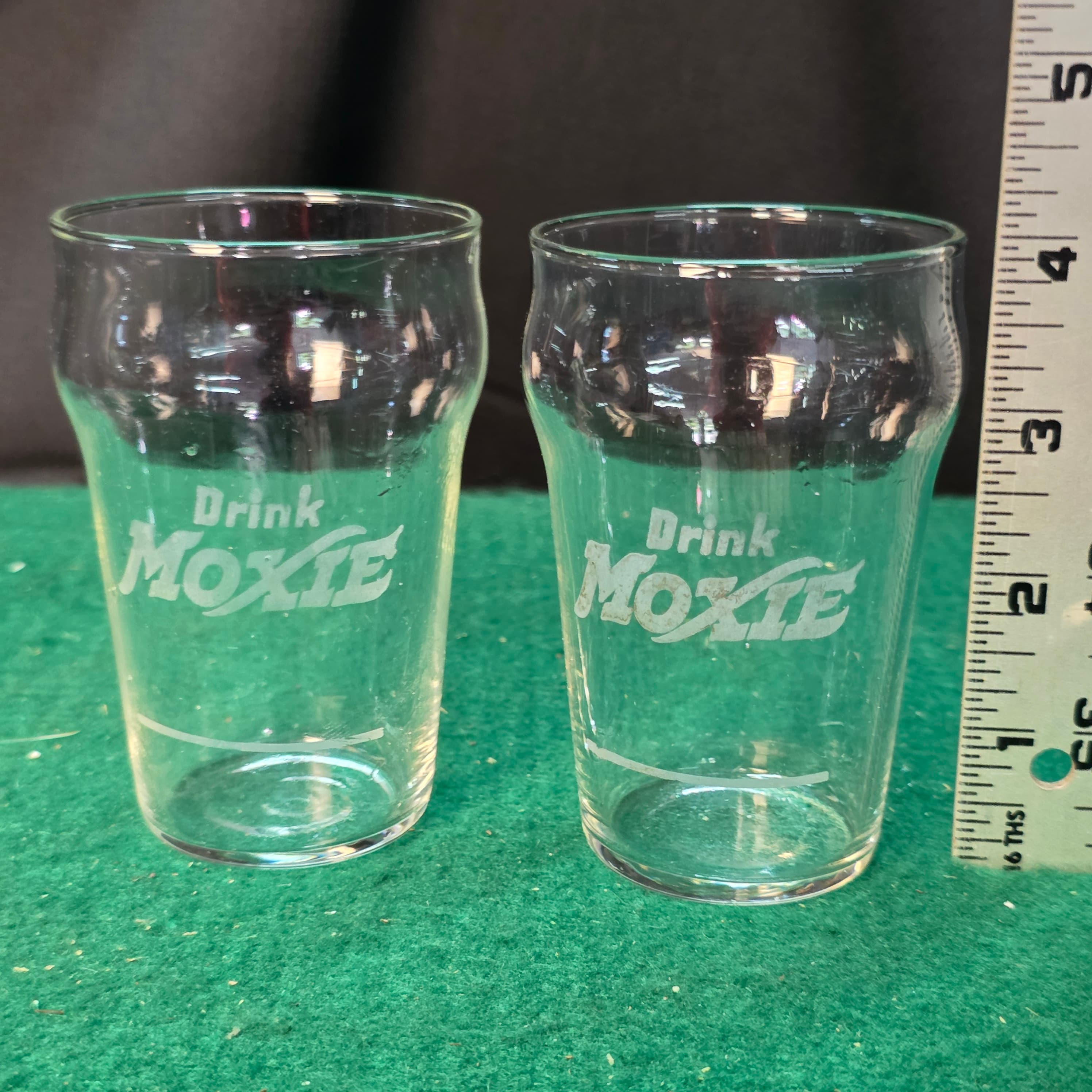 Vintage "Drink Moxie" Advertising Glasses, Set of 2