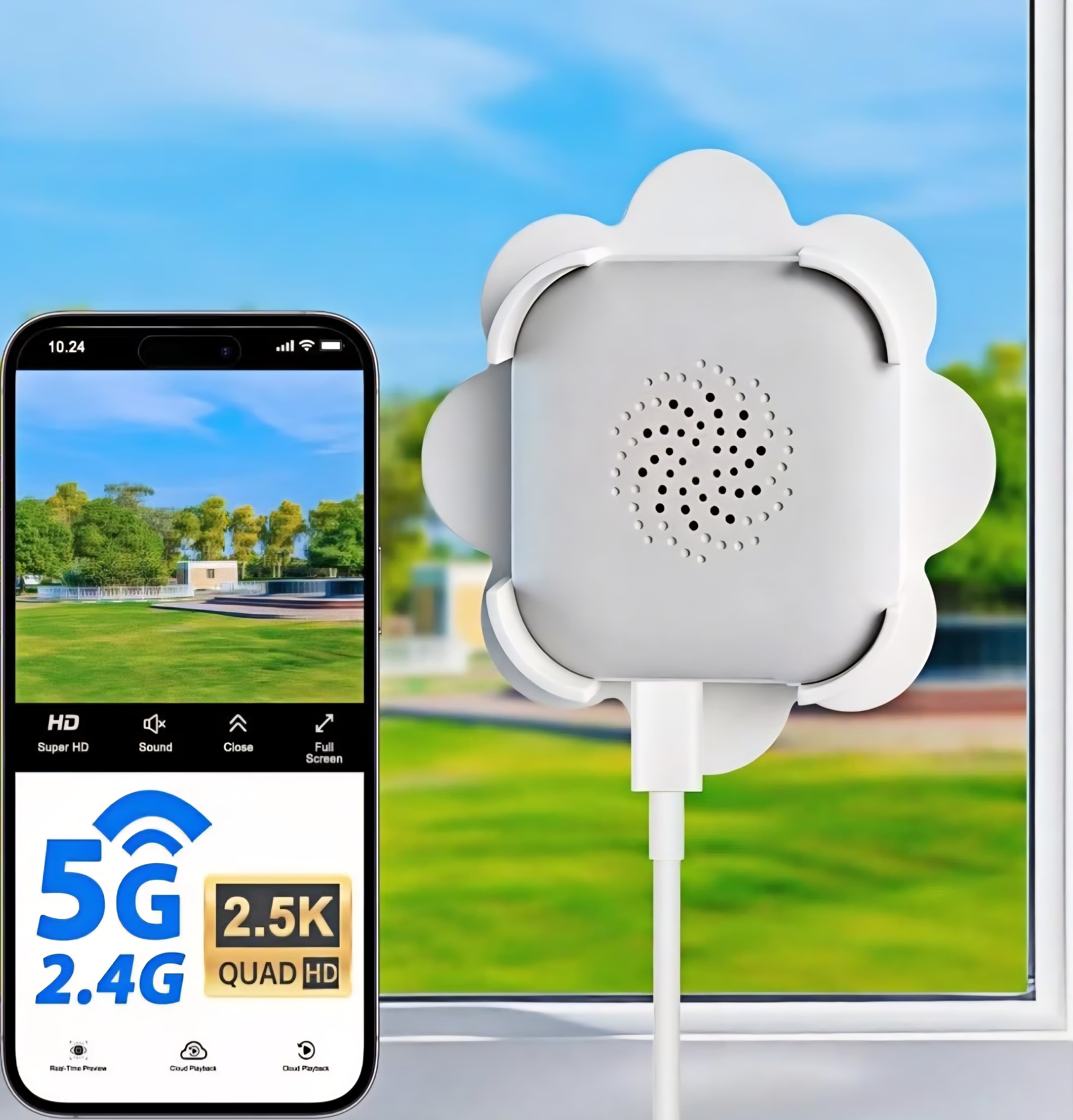 Window Camera, 5GHz& 2.4GHz Window Security Cameras with Color Night Vision, WiFi Camera with Motion Detection, Continuous Recording, Spotlight Siren, Real-Time Alerts, 2-Way Audio (White)