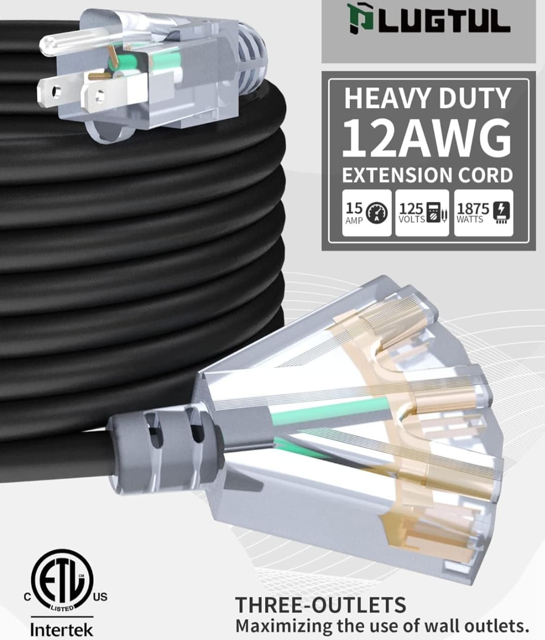50ft 3 Prong Extension Cord (Waterproof/Outdoor)
