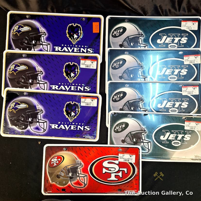 NFL Metal License Plates, Lot of 8 โ Ravens, Jets, 49ers