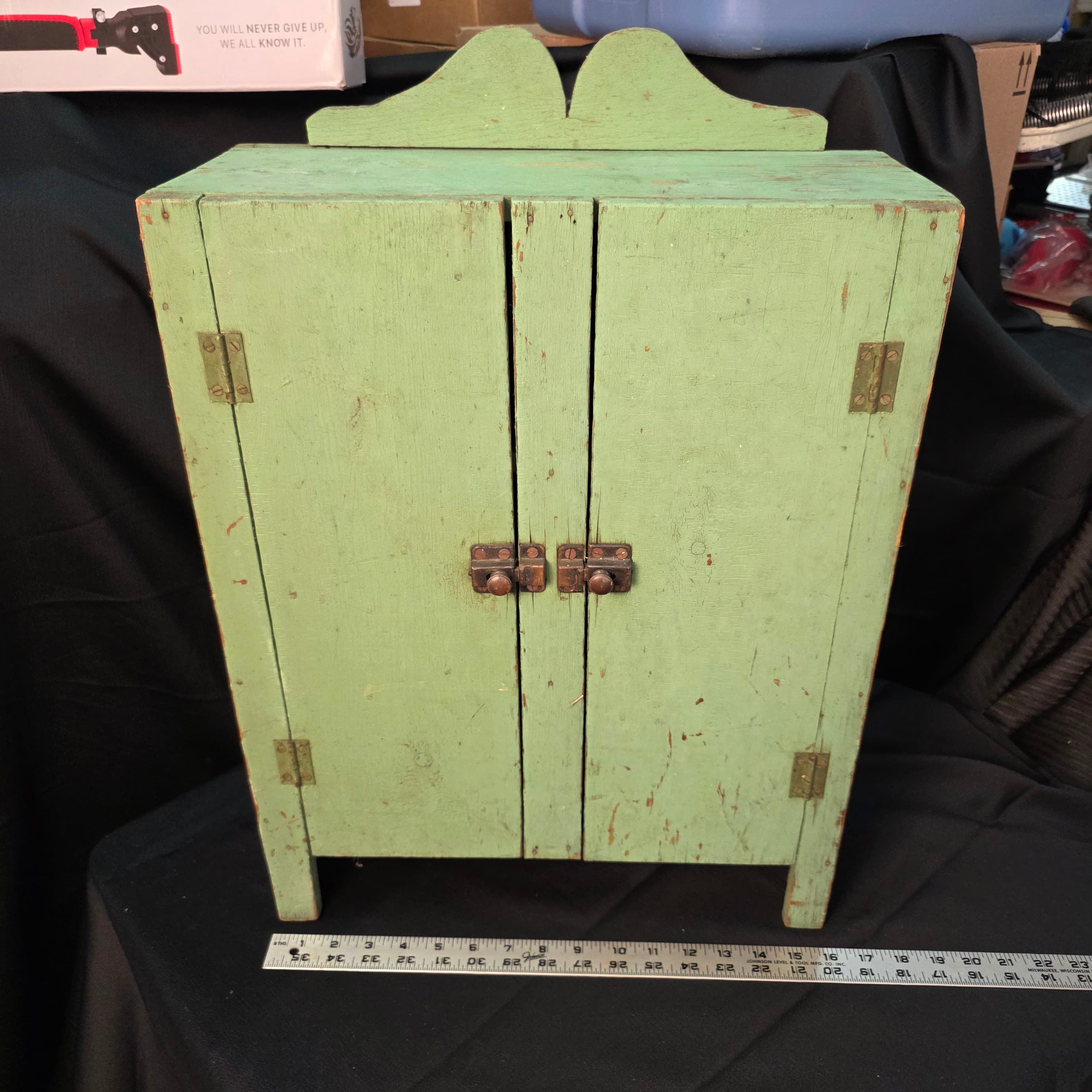 Primitive Green Painted Wood Cabinet, Double Door