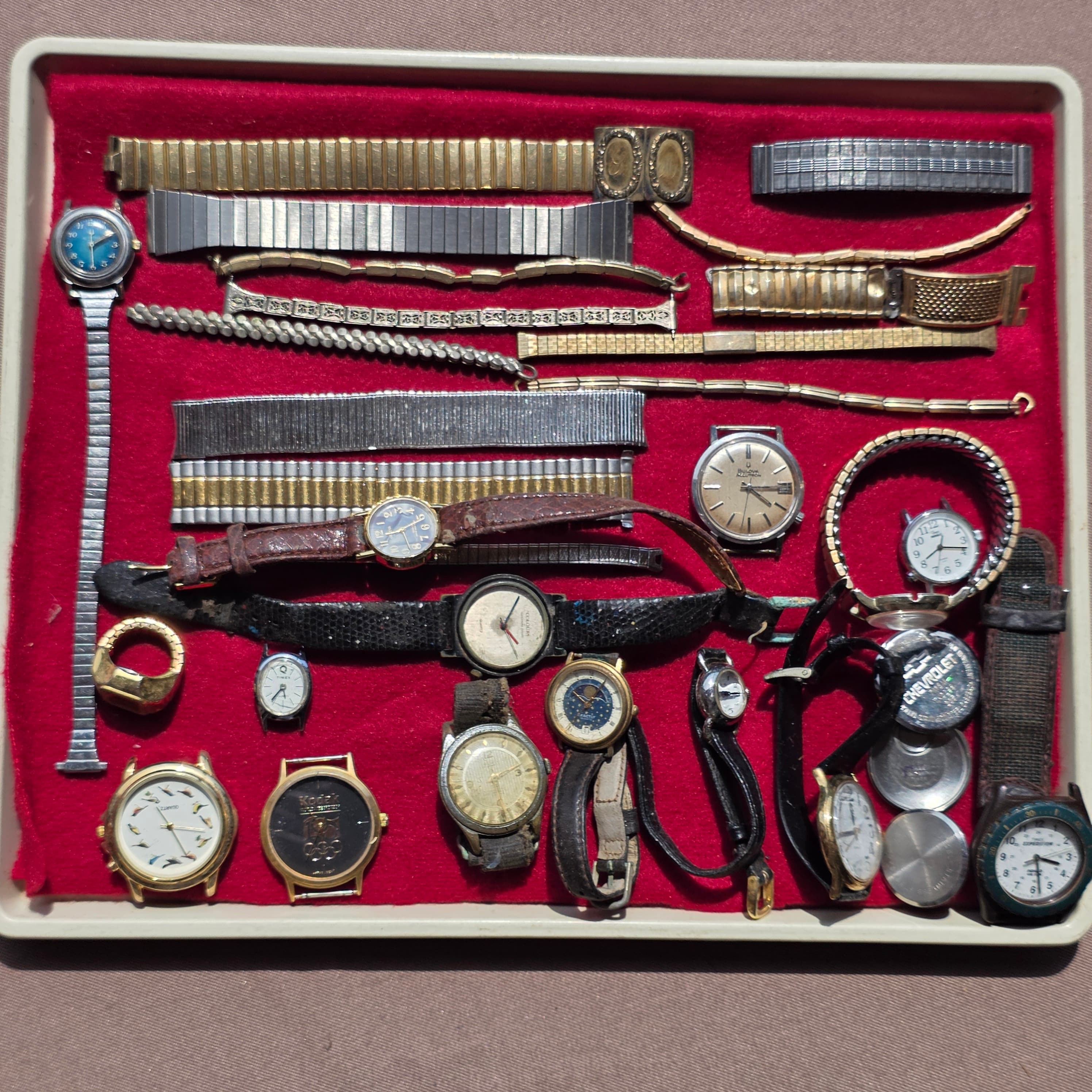 Tray of Watch Bands & Watches. Vintage.