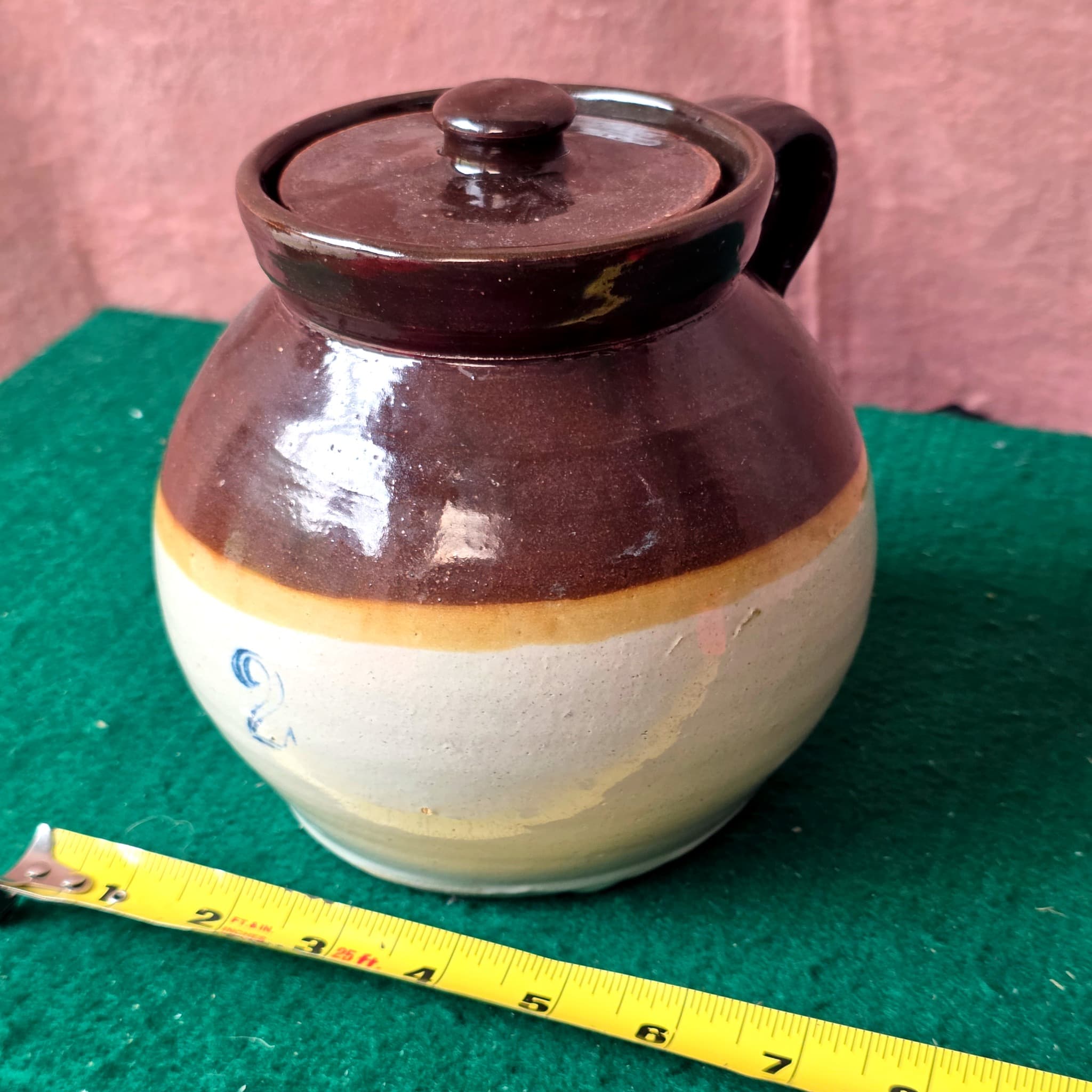 Stoneware Crock with Lid and Handle, 6" Tall