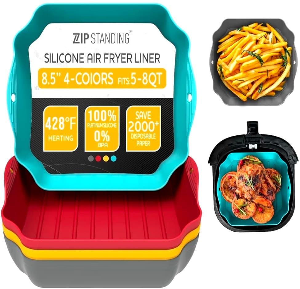 Zip Standing Silicone Air Fryer Liners, Set of 4