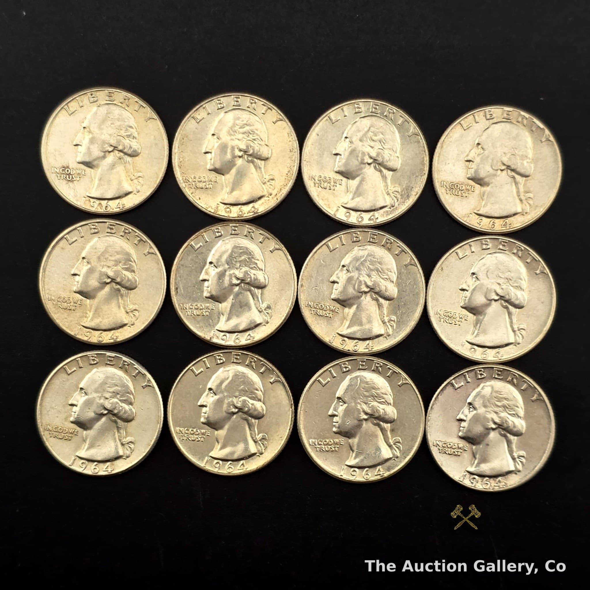 1964 Washington Silver Quarters, Lot of 12, Philadelphia Mint