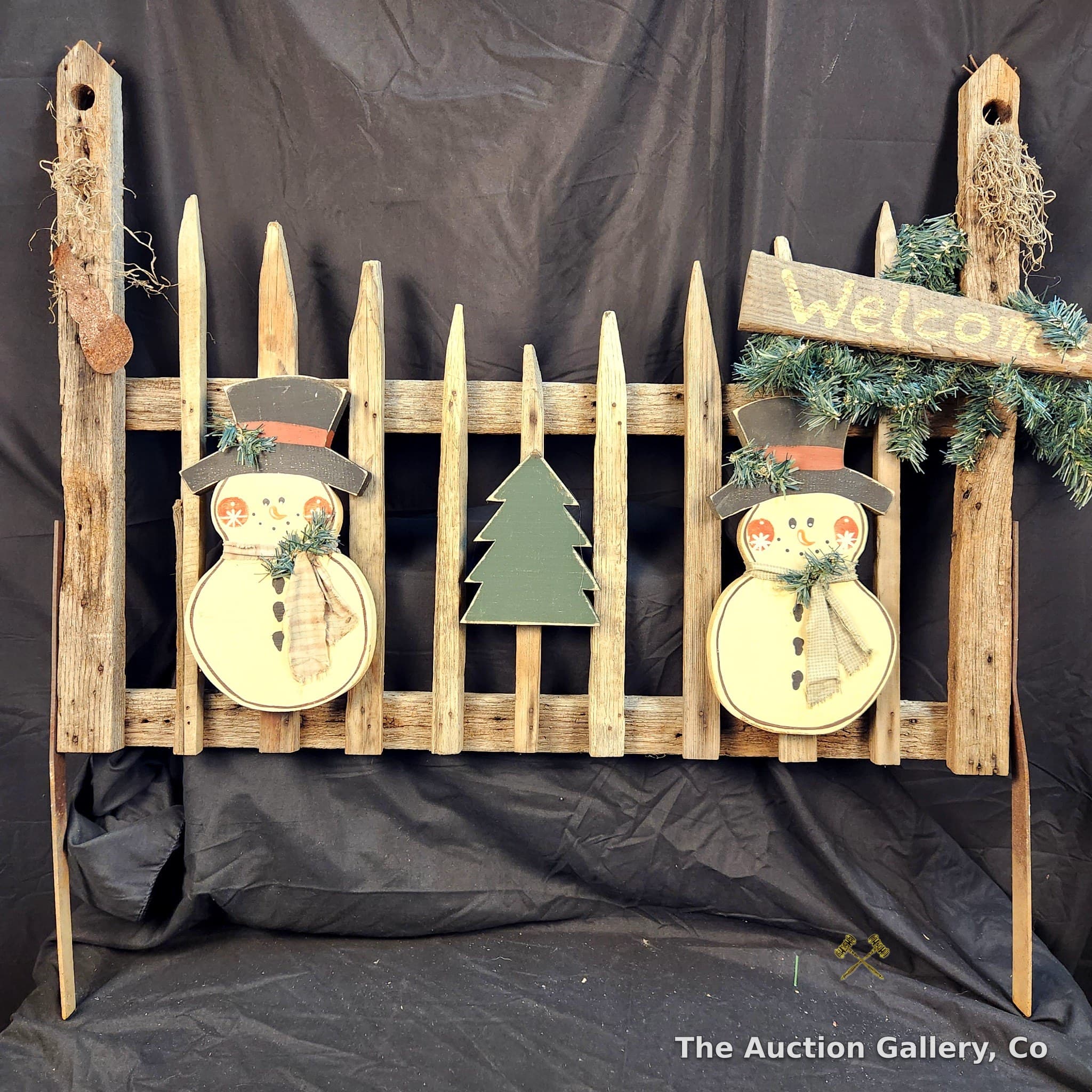 Rustic Wood Snowman Christmas Fence Display, 33" x 33"