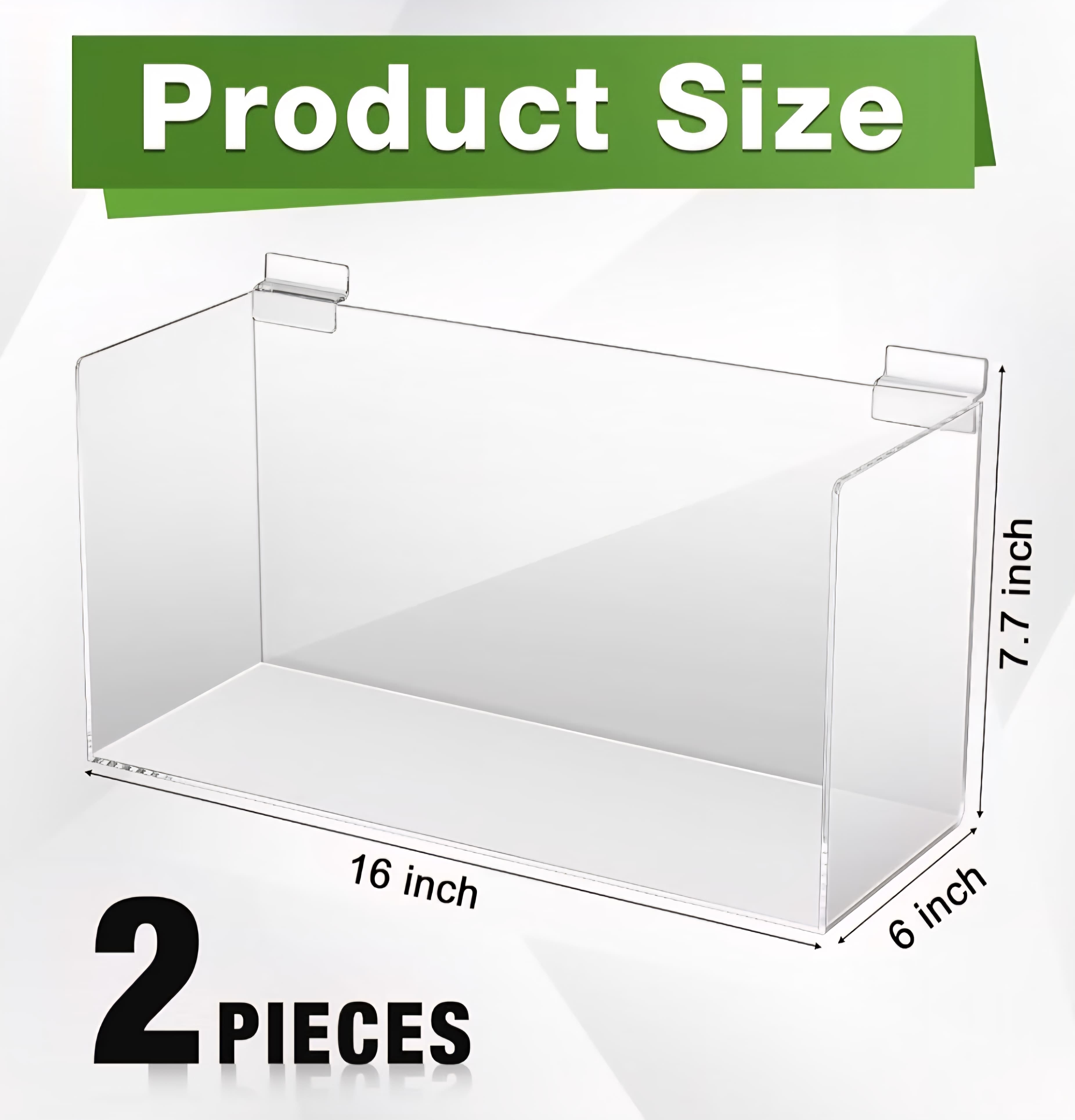 2 Pcs Slatwall Shelves (16"L x 6"W x 7.7"H) Clear Acrylic