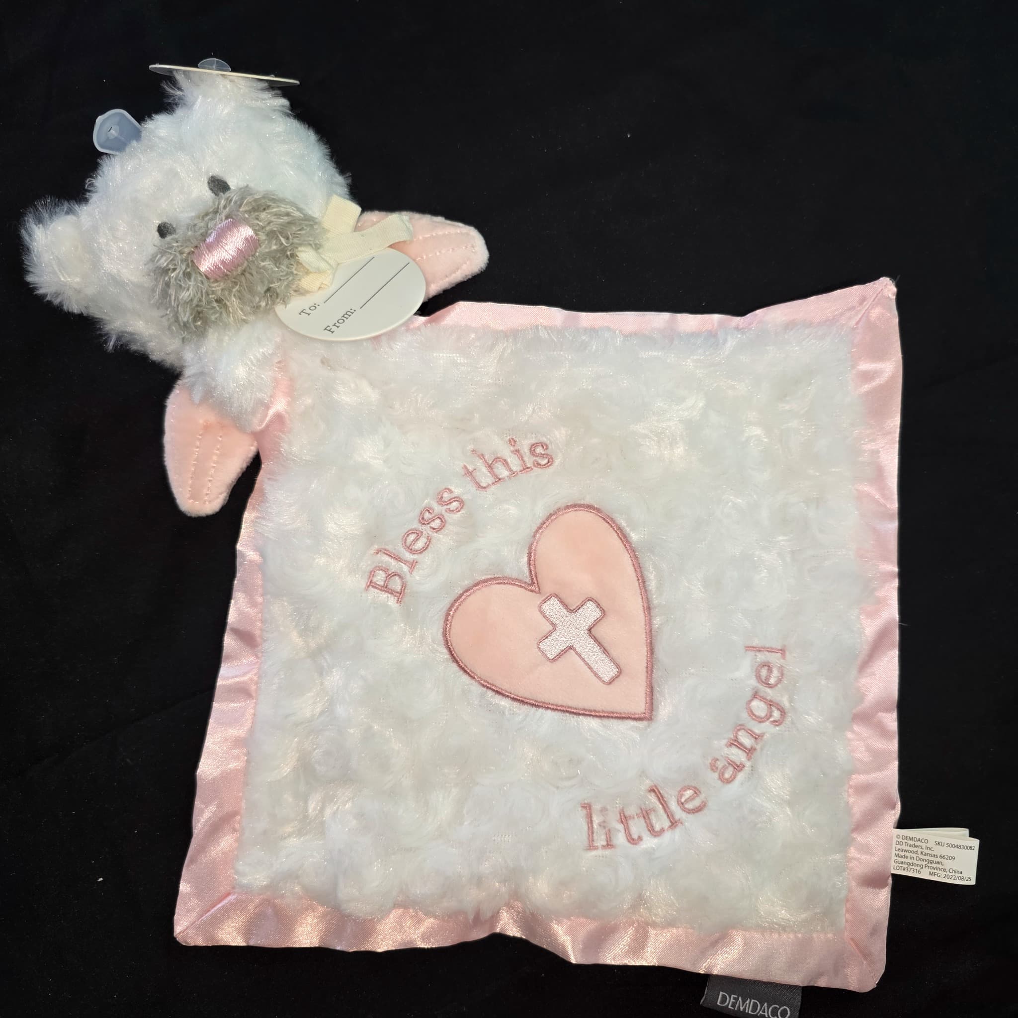 Demdaco Guardian Angel Bear Blankie, Pink, Brand New