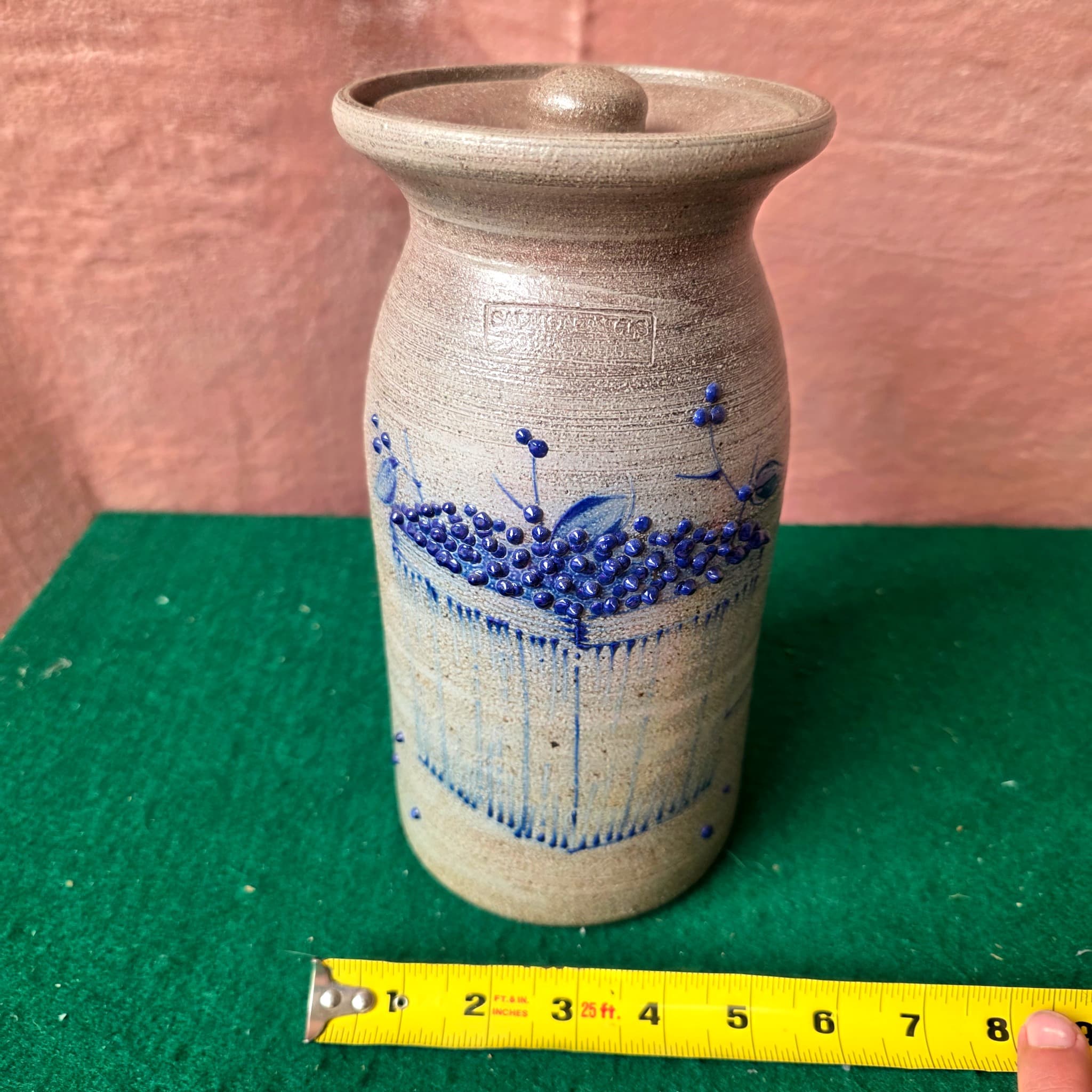 Salmon Falls 9.5" Stoneware Blueberry Vine Salt-Glazed Canister, Dover NH