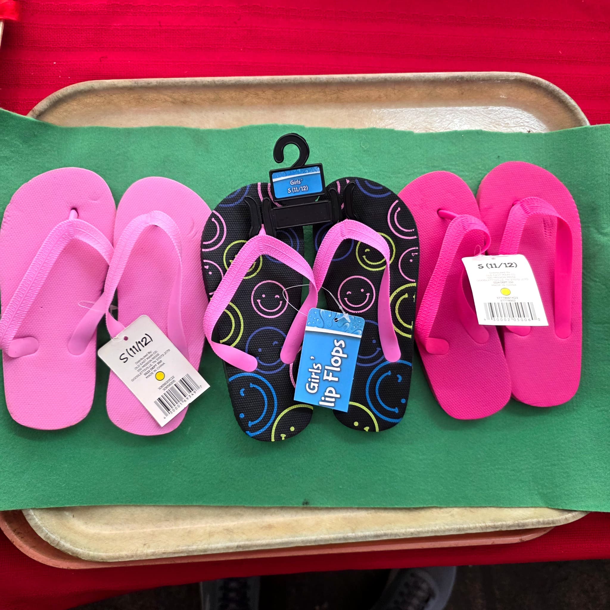 Girls' Flip Flops, 3 Pair, Size 11/12