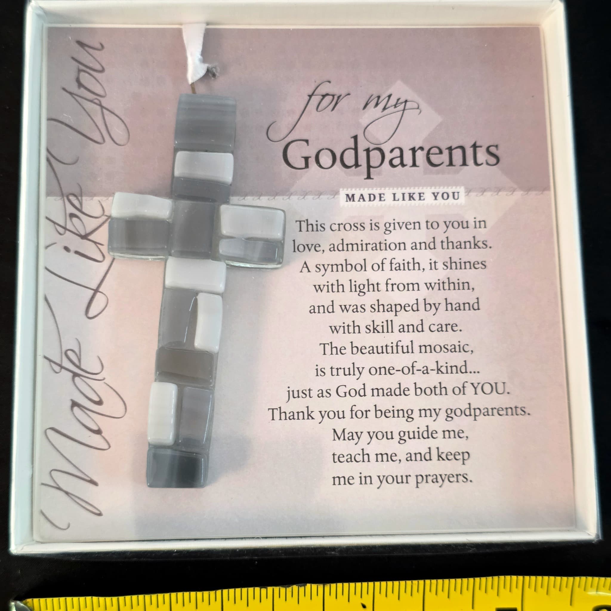 Mosaic Glass Cross Ornament, Godparents Gift, Brand New