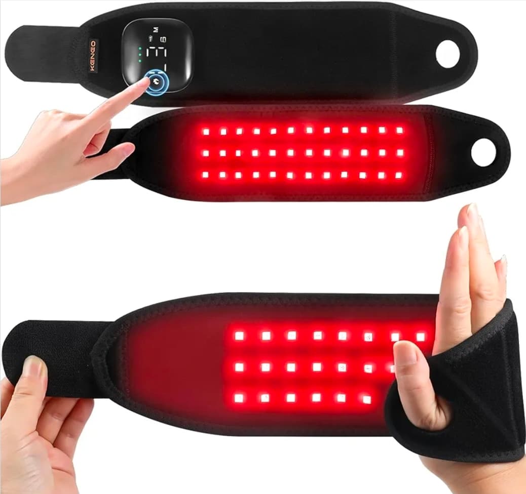 Red Light Therapy Wristband for Hand & Wrist, 660nm & 850nm Near Infrared Light Device, 3 Heat & Vibration Massage Settings, 2000mAh Wireless, 36 LEDs for Comfort & Recovery (Black)