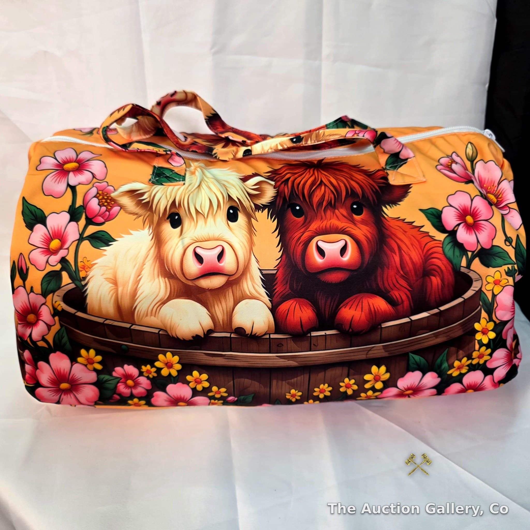 Highland Cow Floral Duffel Bag, 16x9x8