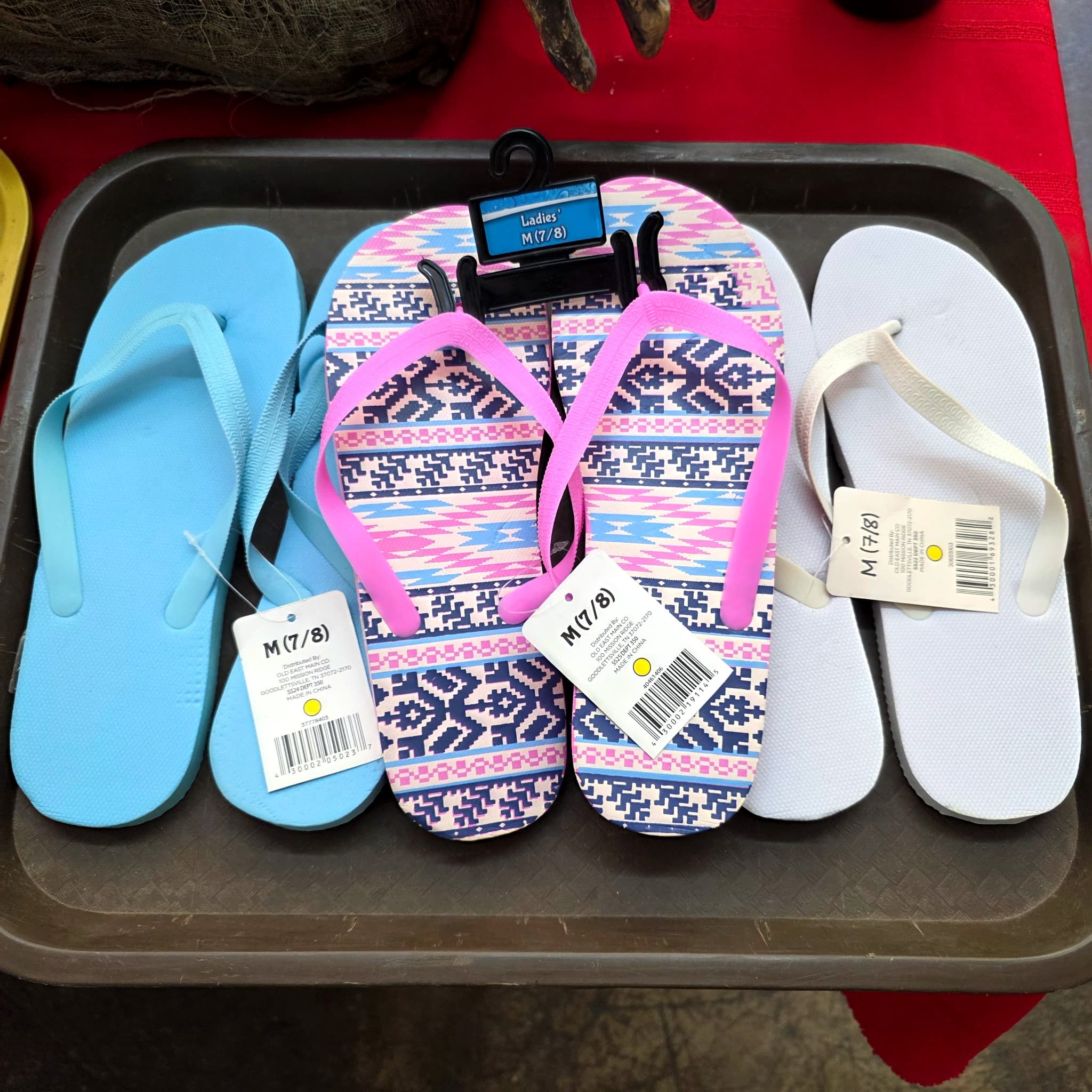 Three Pair Ladies Flip Flops, Size Medium, Brand New