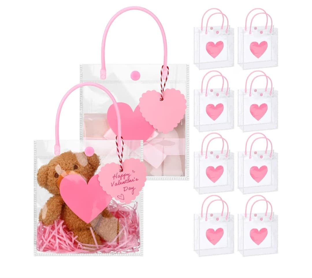 24pc Clear Heart Mini Tote Bags - Includes Heart Tags