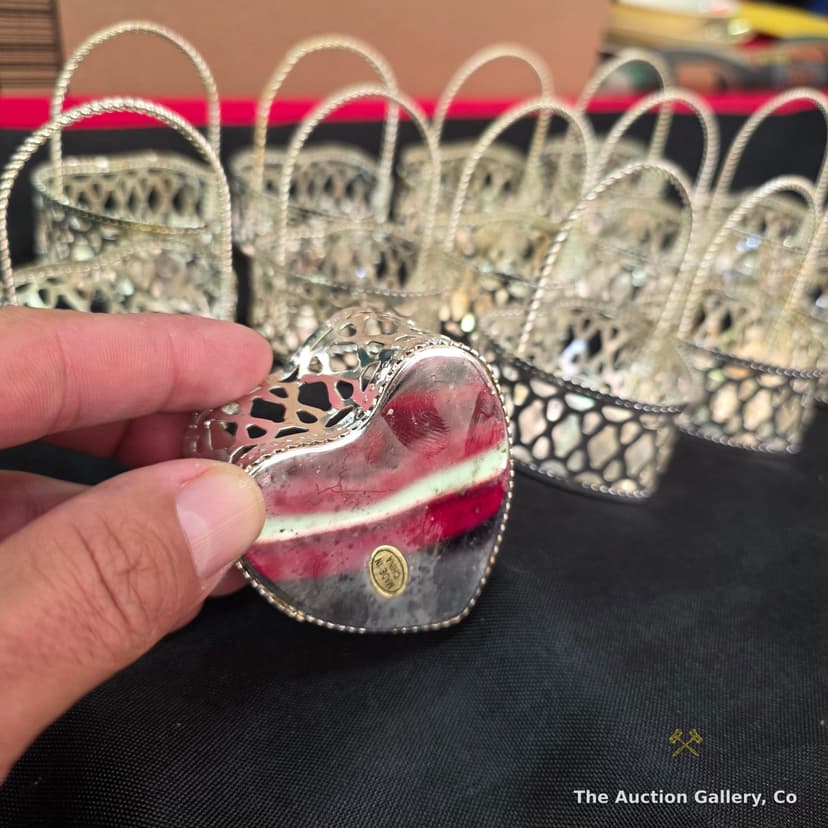 Set of 12 Silver-Tone Heart Basket Favors, New β photo 4