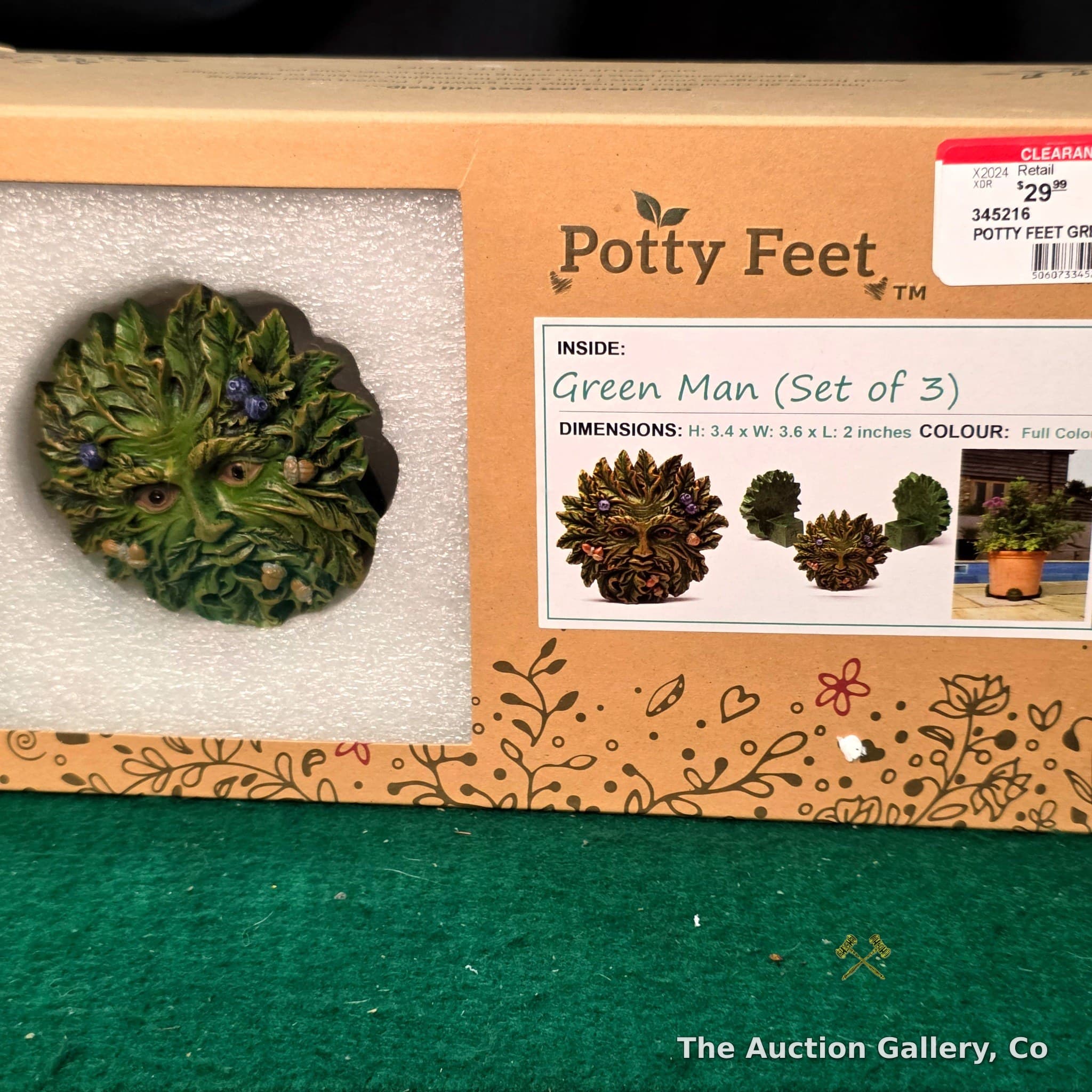 Potty Feet Green Man Pot Feet, Set of 3, New in Box
